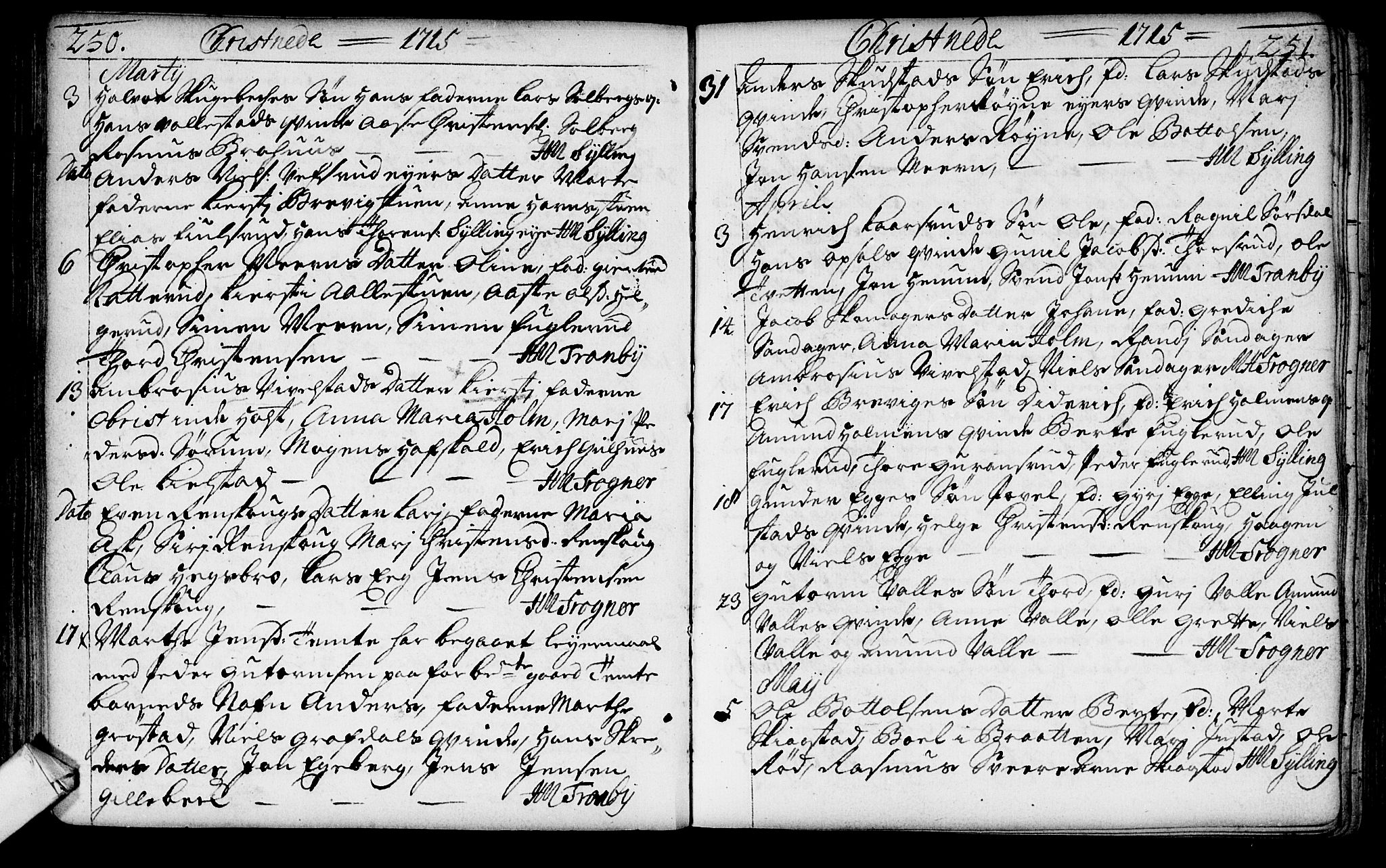 Lier kirkebøker, AV/SAKO-A-230/F/Fa/L0002: Parish register (official) no. I 2, 1701-1726, p. 250-251