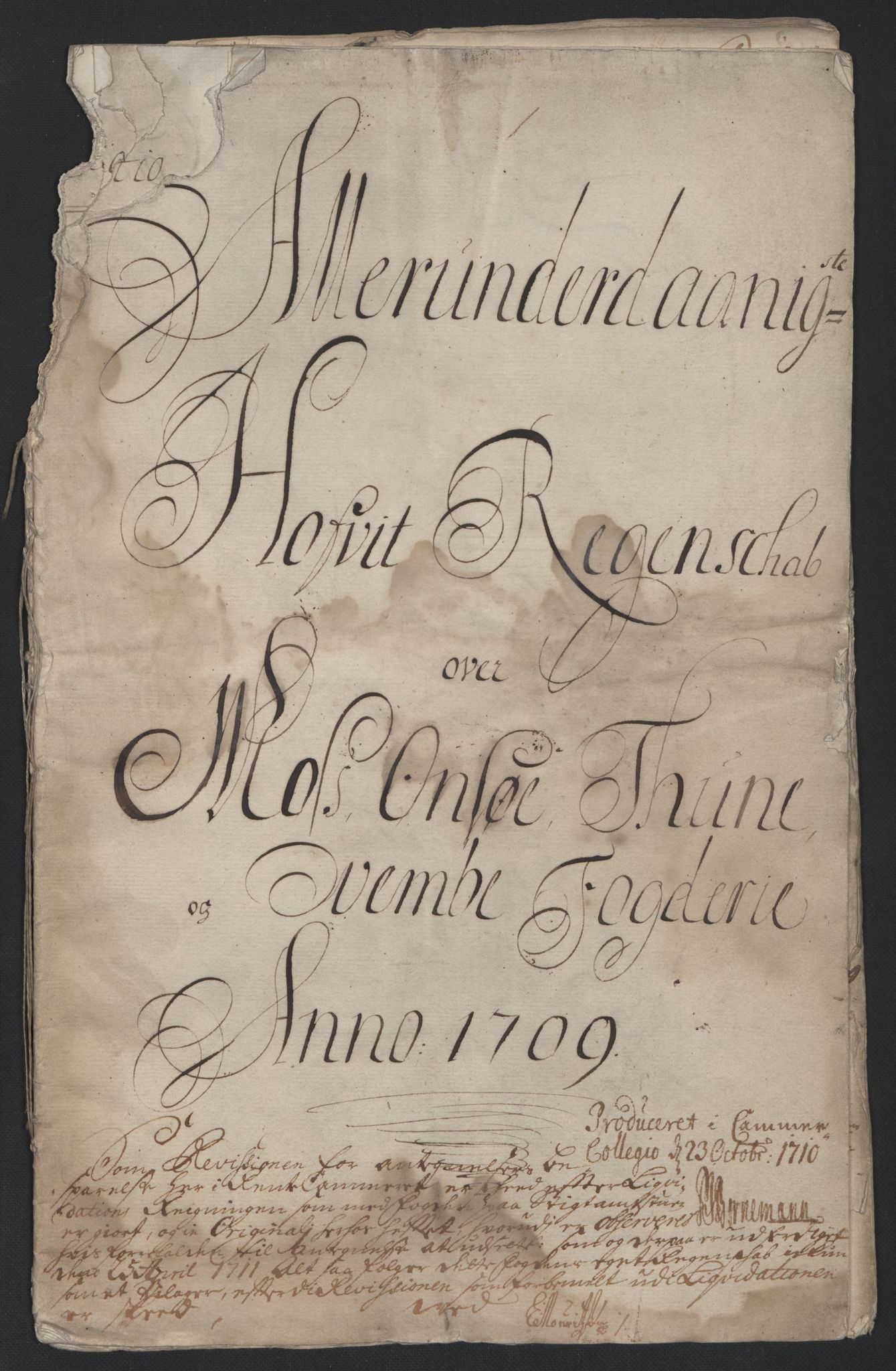 Rentekammeret inntil 1814, Reviderte regnskaper, Fogderegnskap, AV/RA-EA-4092/R04/L0135: Fogderegnskap Moss, Onsøy, Tune, Veme og Åbygge, 1709-1710, p. 3