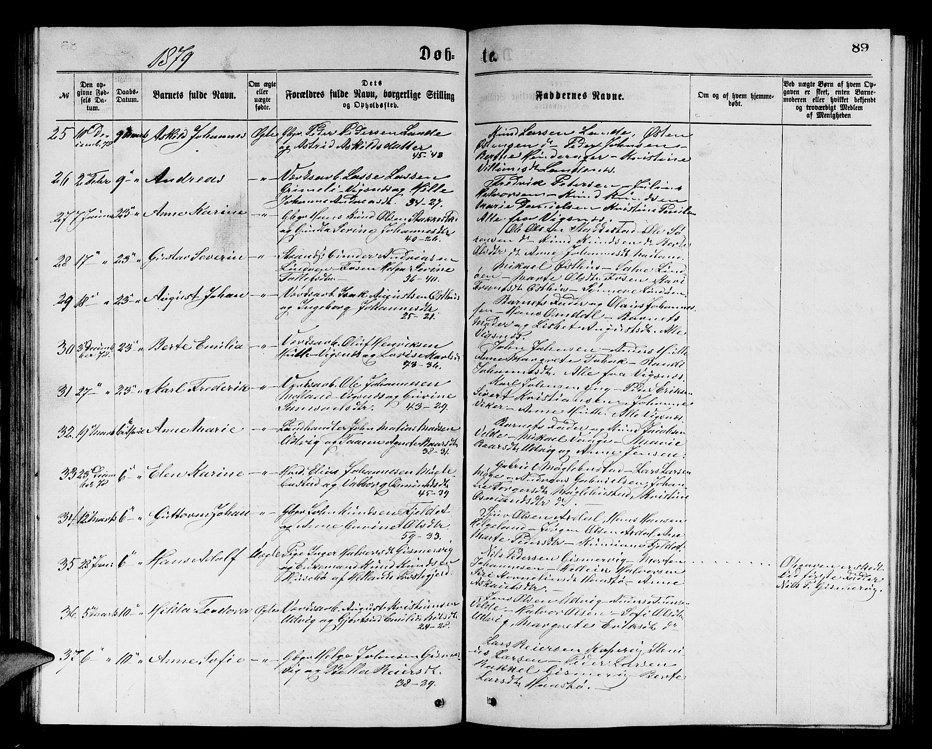Avaldsnes sokneprestkontor, SAST/A -101851/H/Ha/Hab/L0005: Parish register (copy) no. B 5, 1871-1885, p. 89