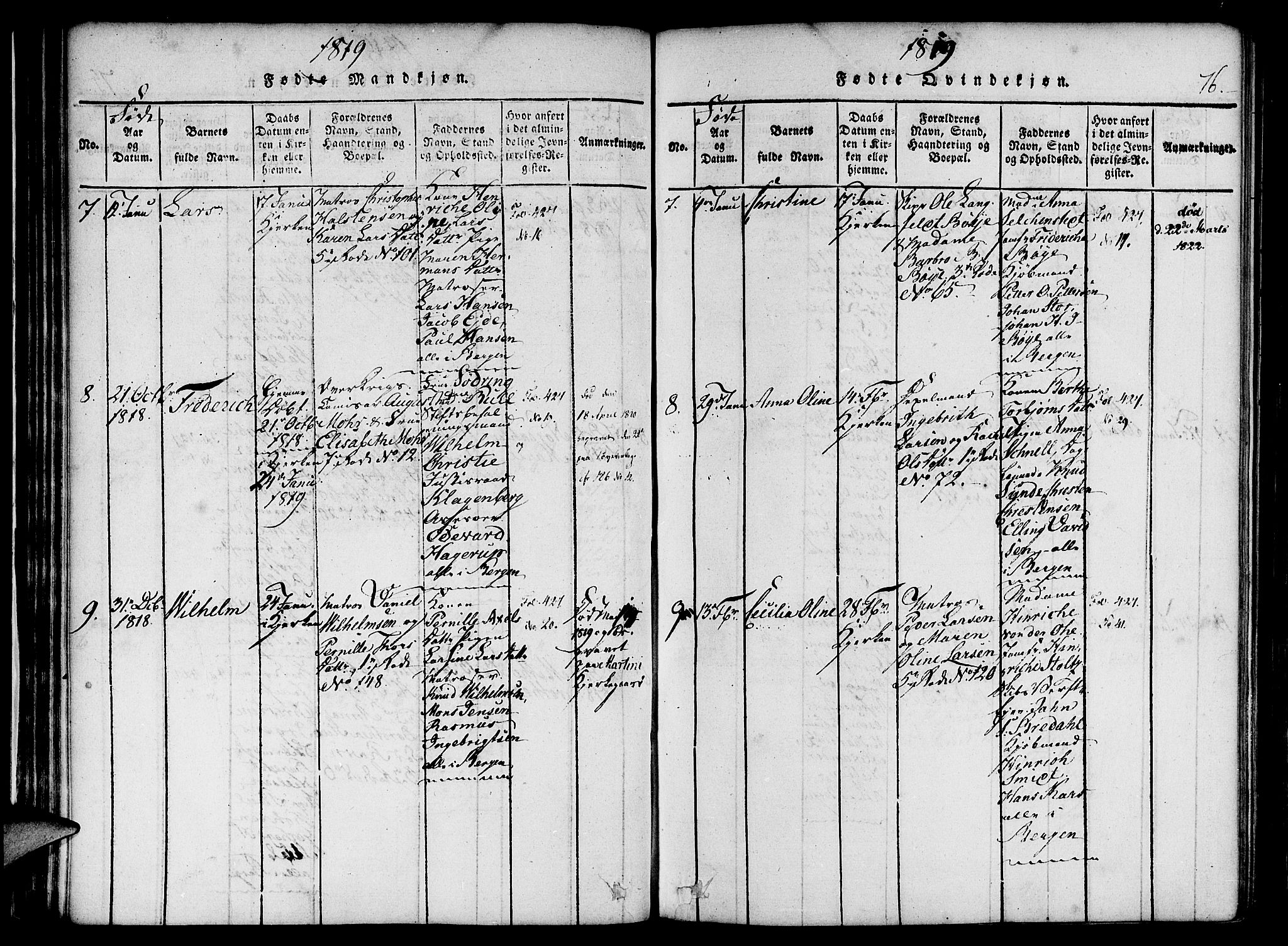 Nykirken Sokneprestembete, AV/SAB-A-77101/H/Haa/L0011: Parish register (official) no. A 11, 1816-1821, p. 76