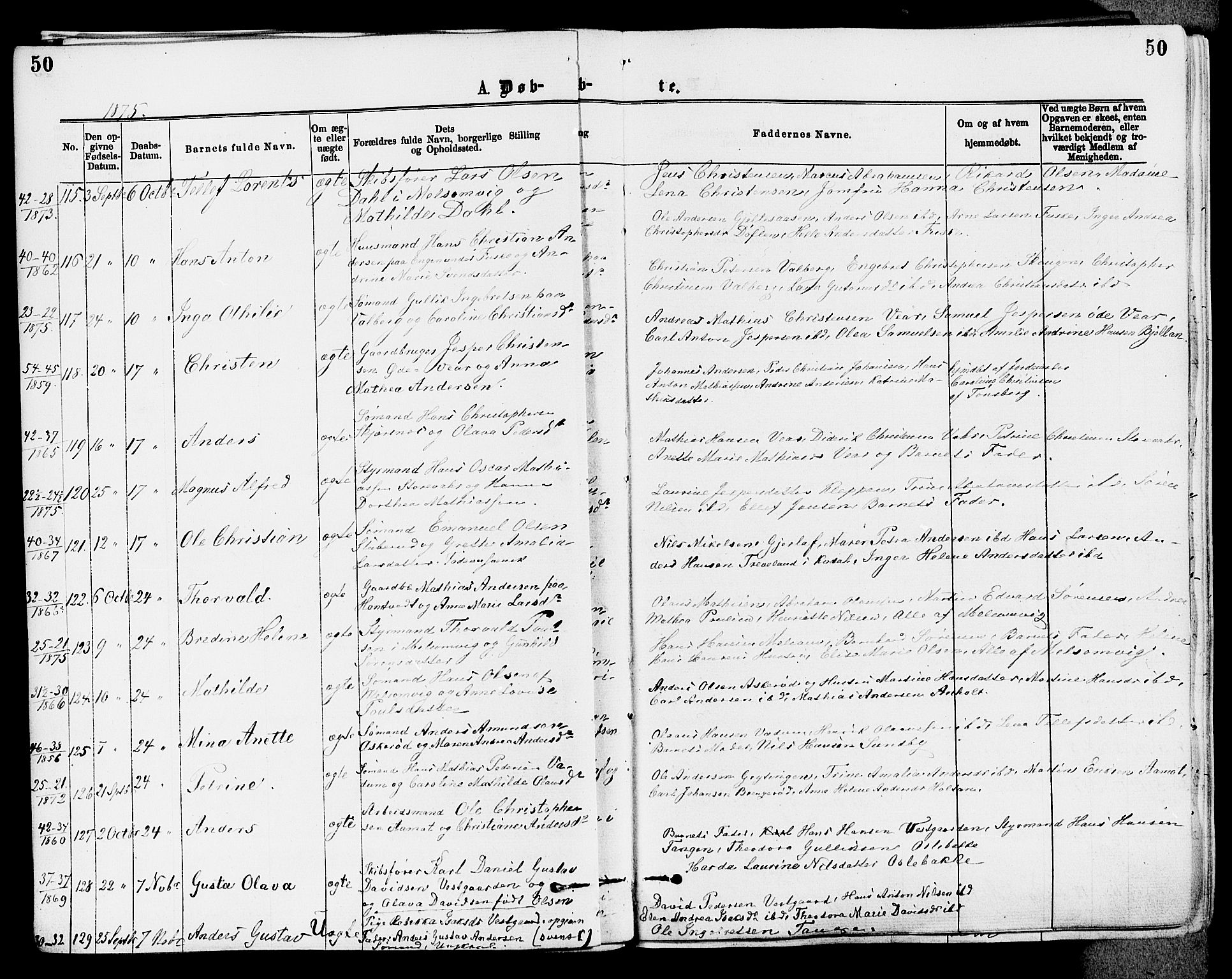 Stokke kirkebøker, AV/SAKO-A-320/F/Fa/L0009: Parish register (official) no. I 9, 1872-1883, p. 50