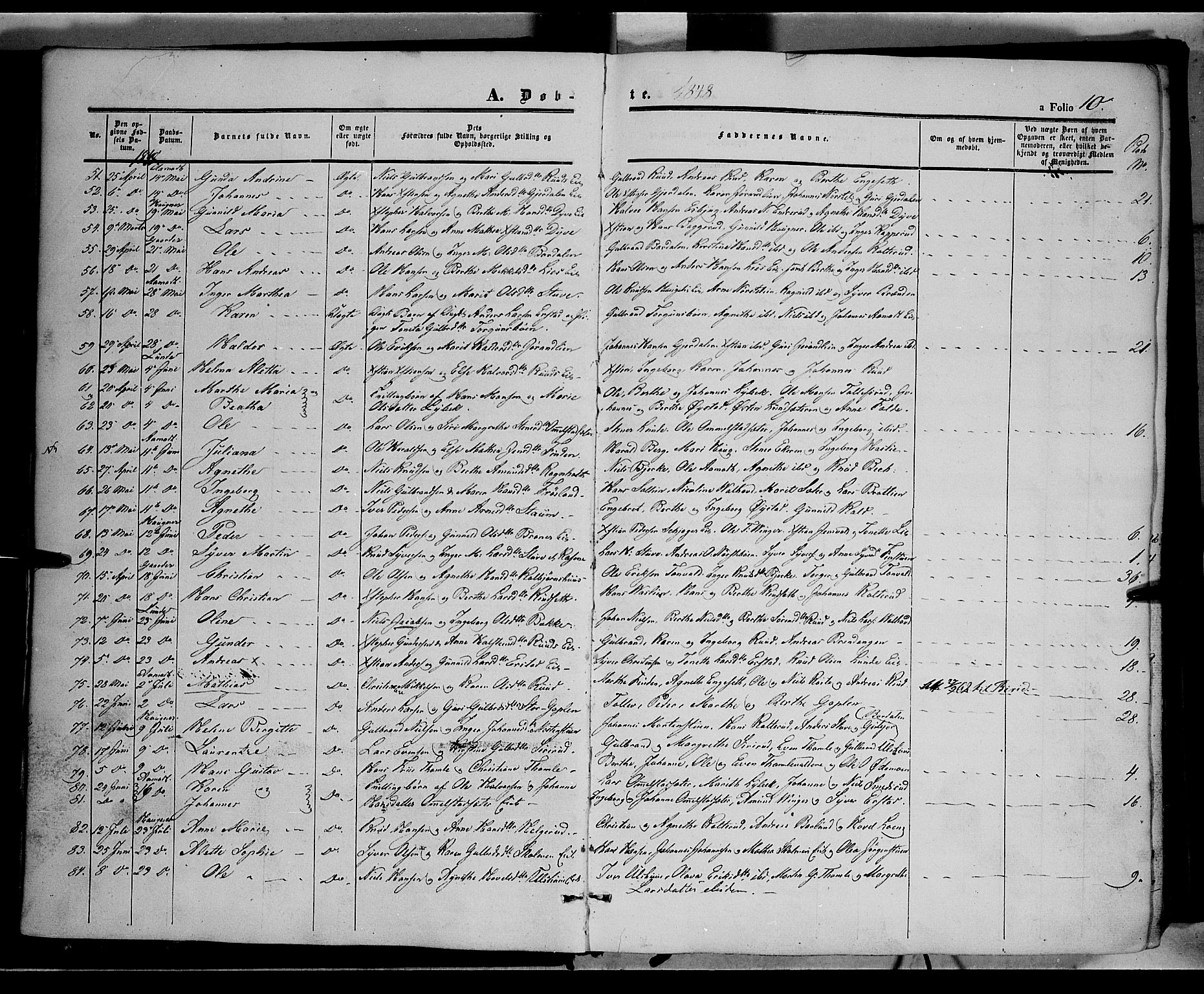 Land prestekontor, AV/SAH-PREST-120/H/Ha/Haa/L0010: Parish register (official) no. 10, 1847-1859, p. 10