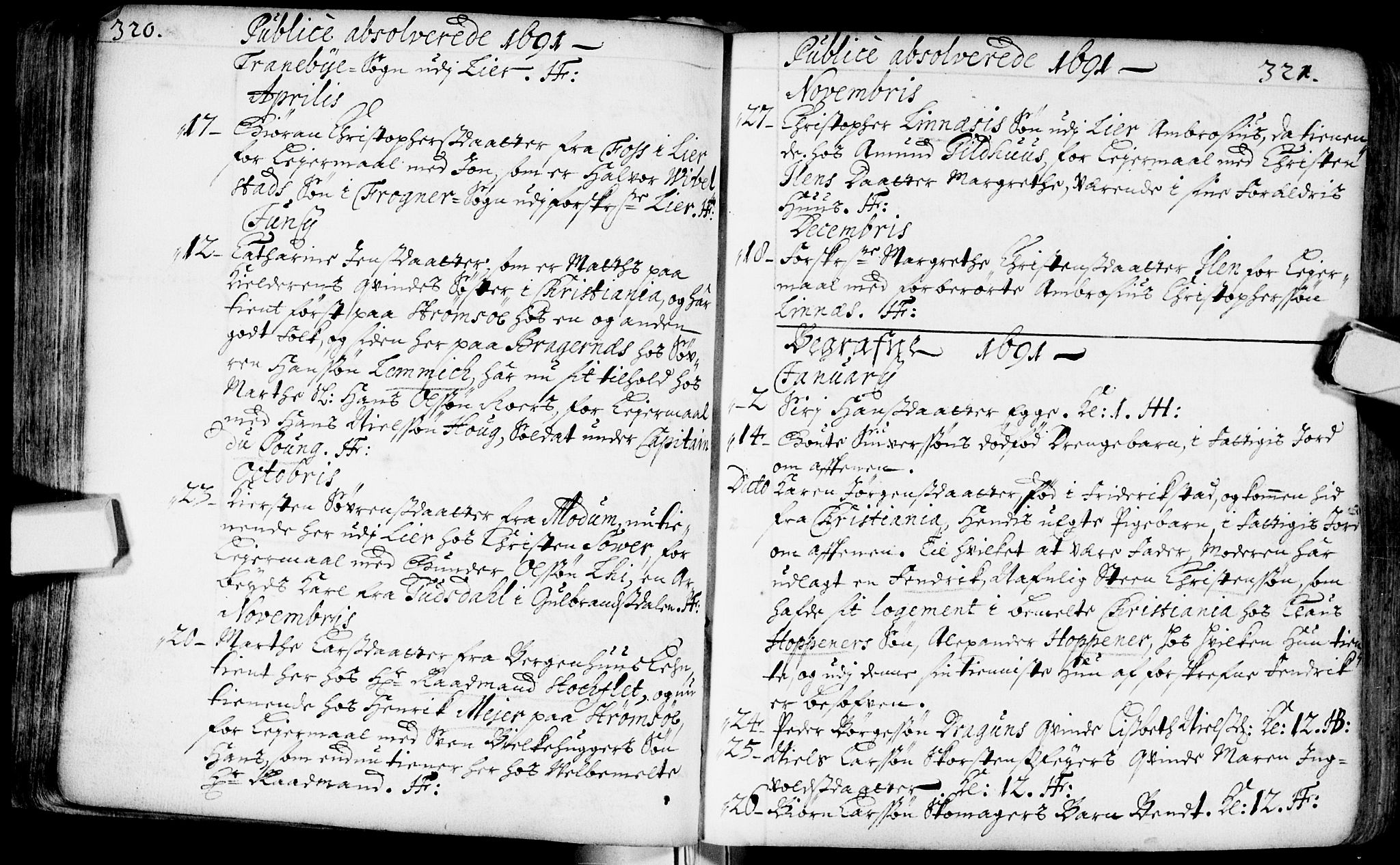 Bragernes kirkebøker, SAKO/A-6/F/Fa/L0002: Parish register (official) no. I 2, 1680-1705, p. 320-321