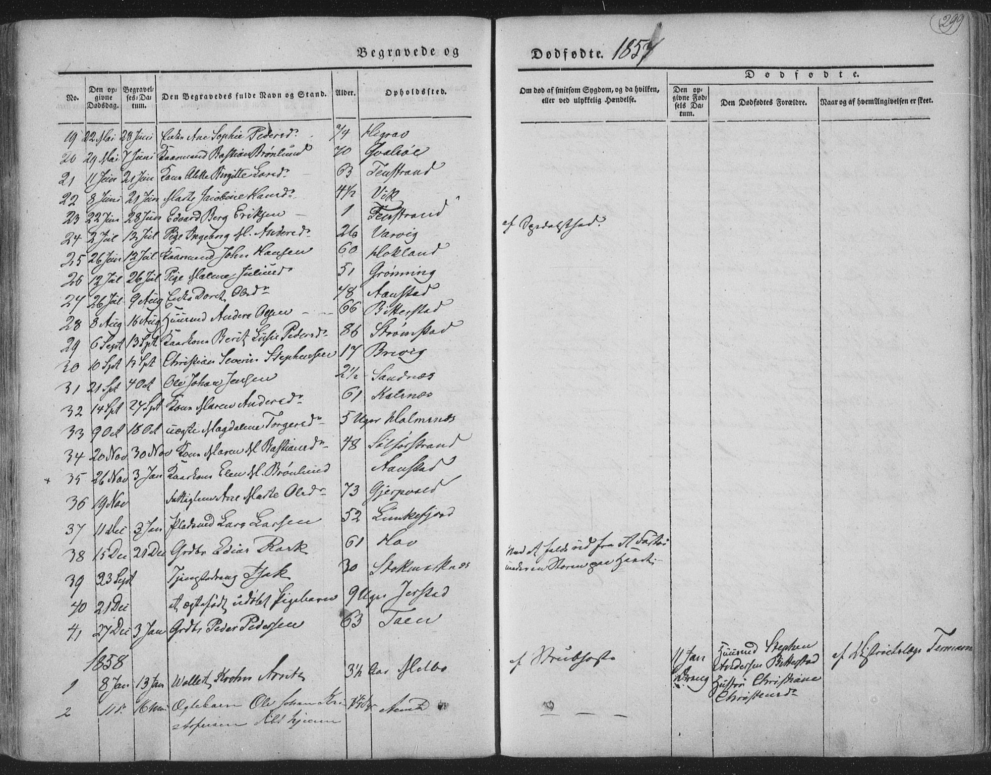 Ministerialprotokoller, klokkerbøker og fødselsregistre - Nordland, AV/SAT-A-1459/888/L1241: Parish register (official) no. 888A07, 1849-1869, p. 299