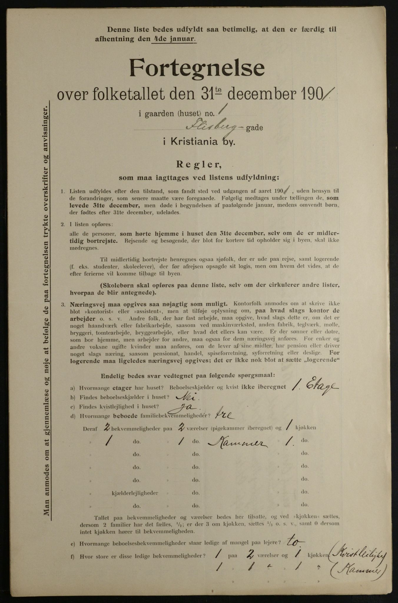 OBA, Municipal Census 1901 for Kristiania, 1901, p. 4000