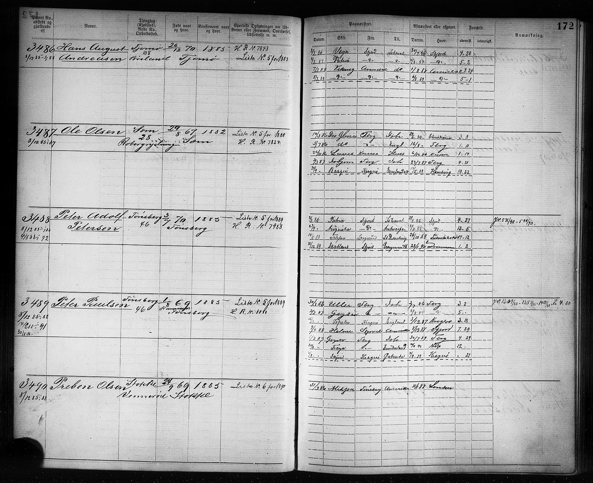 Tønsberg innrulleringskontor, SAKO/A-786/F/Fb/L0007: Annotasjonsrulle Patent nr. 2636-5150, 1881-1892, p. 173