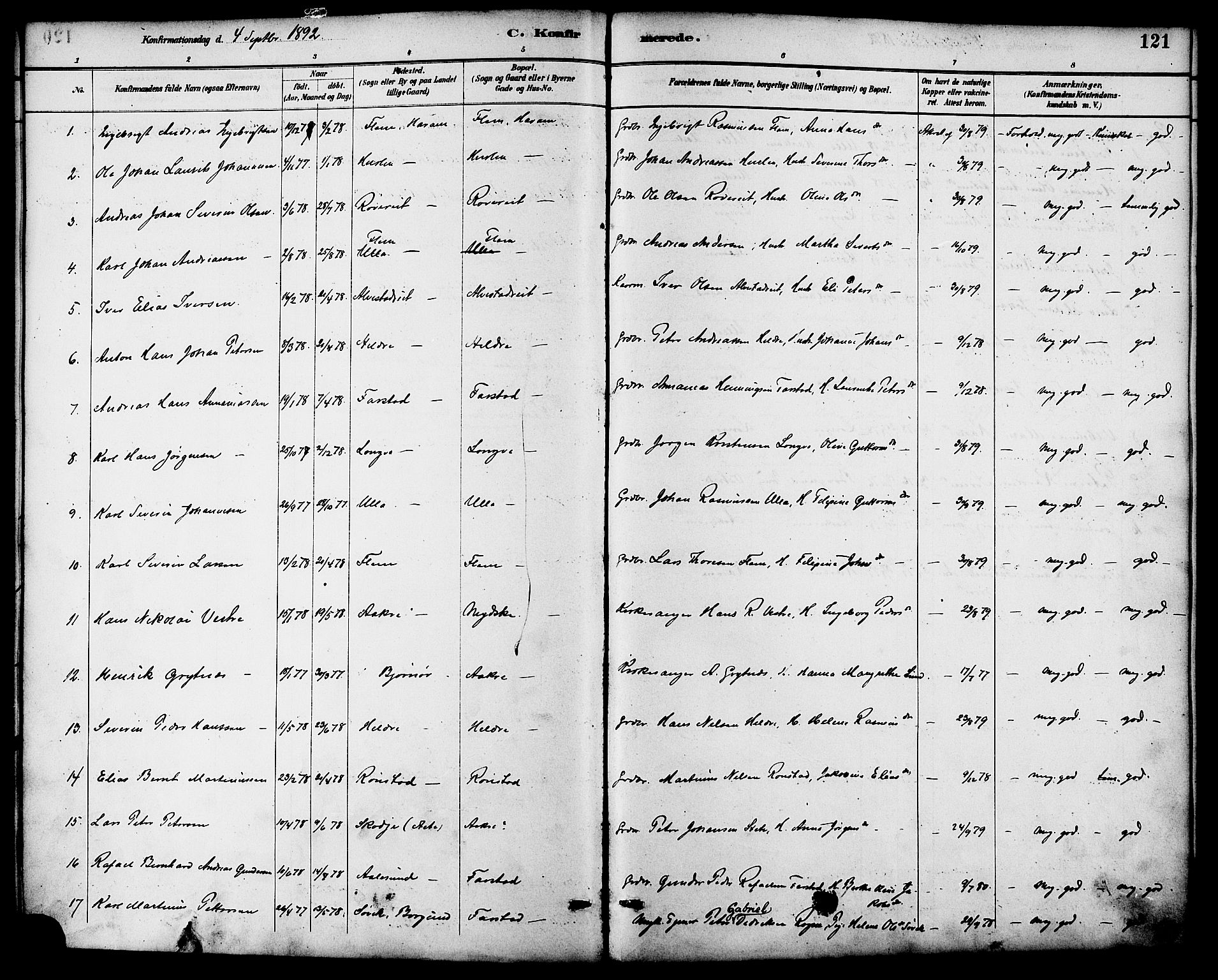 Ministerialprotokoller, klokkerbøker og fødselsregistre - Møre og Romsdal, AV/SAT-A-1454/536/L0501: Parish register (official) no. 536A10, 1884-1896, p. 121