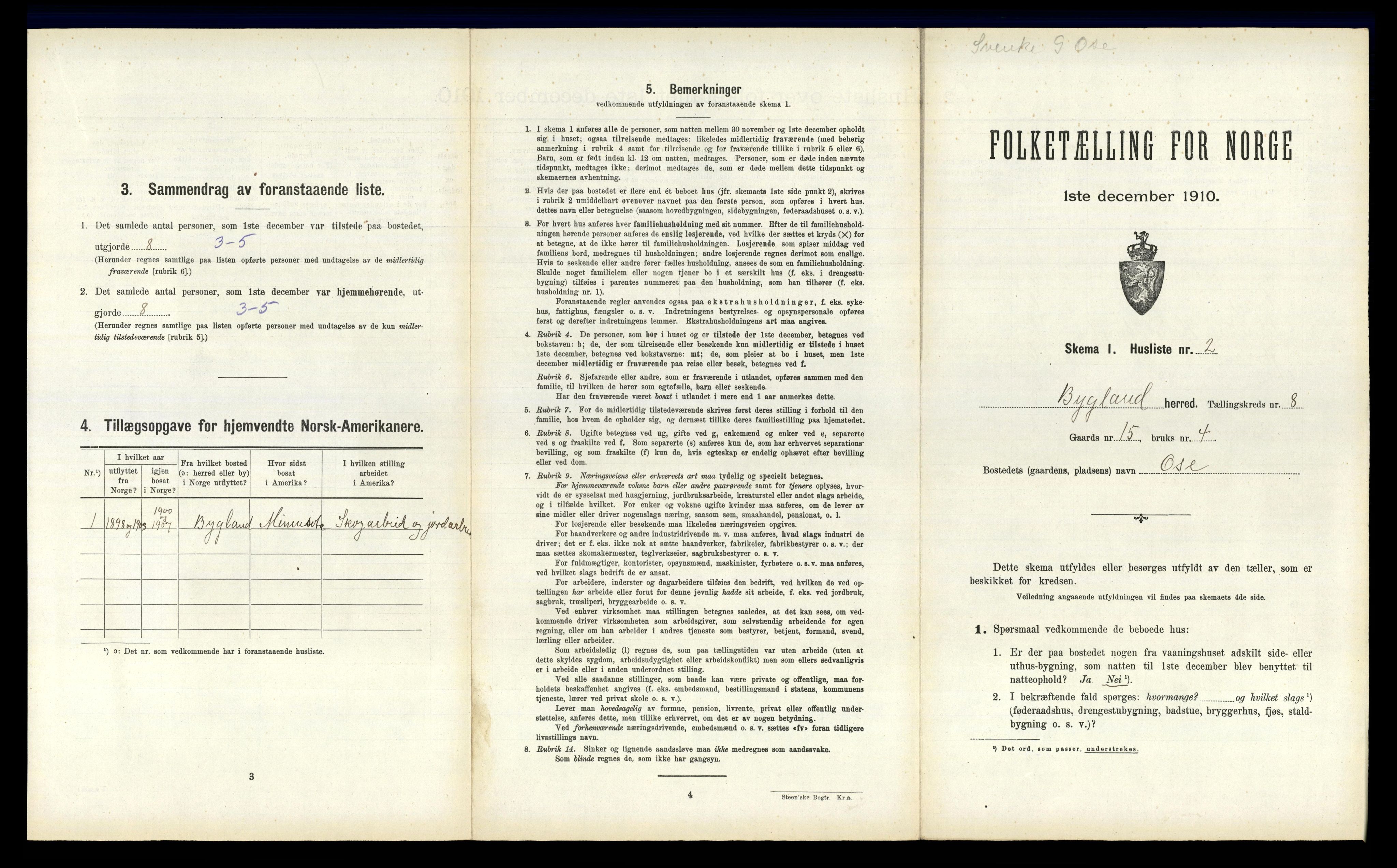 RA, 1910 census for Bygland, 1910, p. 585
