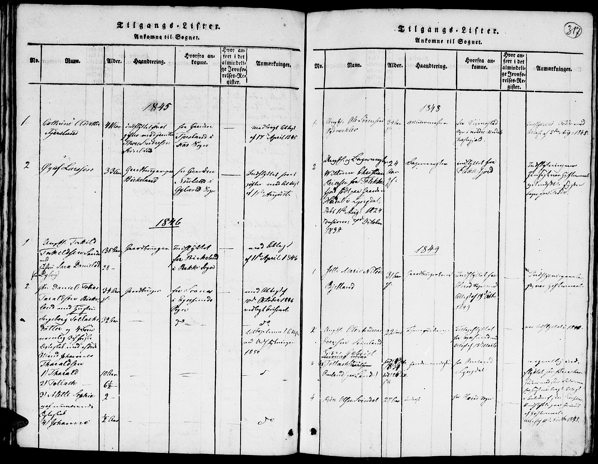 Kvinesdal sokneprestkontor, SAK/1111-0026/F/Fa/Faa/L0001: Parish register (official) no. A 1, 1815-1849, p. 317