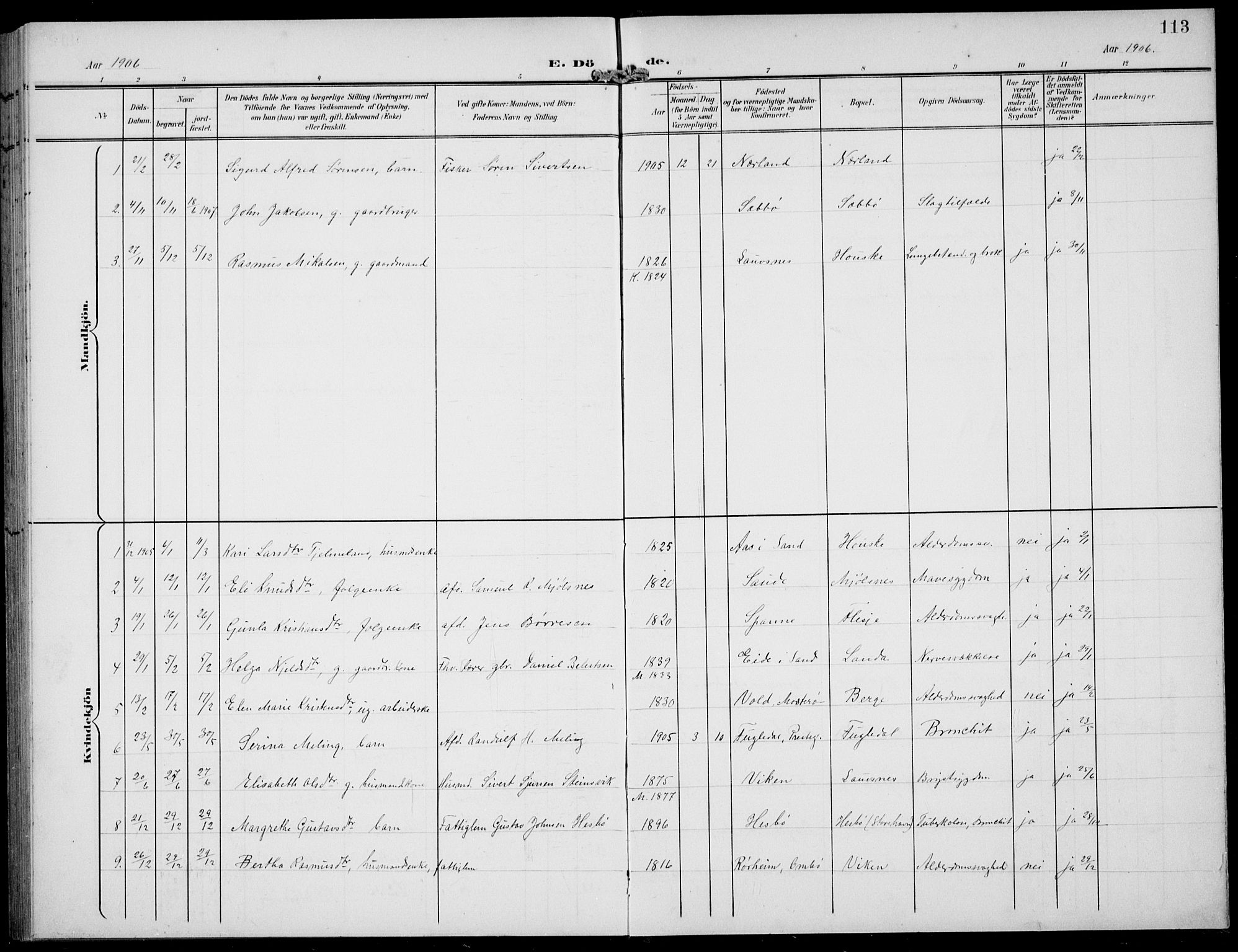 Finnøy sokneprestkontor, SAST/A-101825/H/Ha/Hab/L0006: Parish register (copy) no. B 6, 1900-1934, p. 113