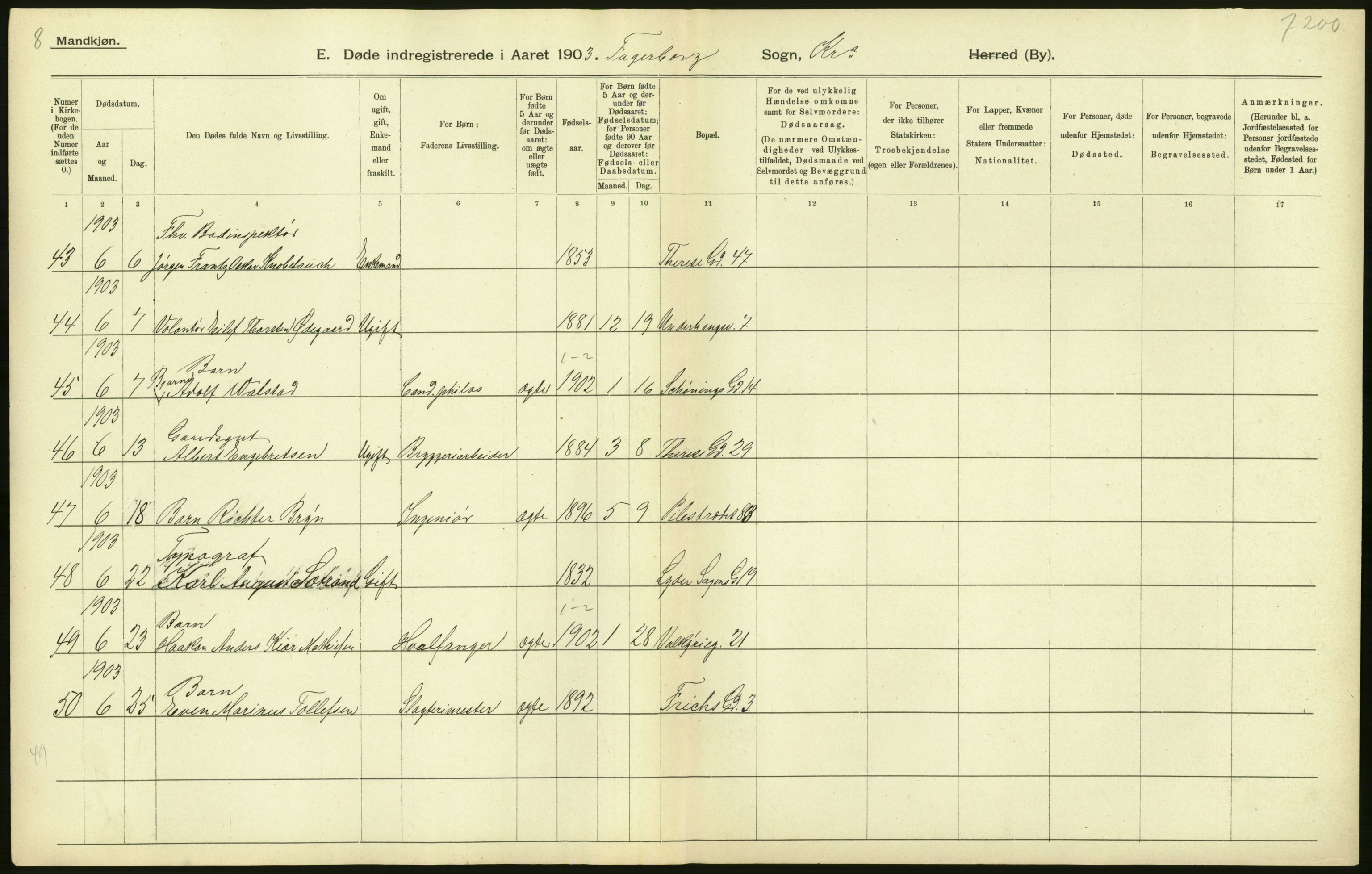 Statistisk sentralbyrå, Sosiodemografiske emner, Befolkning, AV/RA-S-2228/D/Df/Dfa/Dfaa/L0004: Kristiania: Gifte, døde, 1903, p. 18