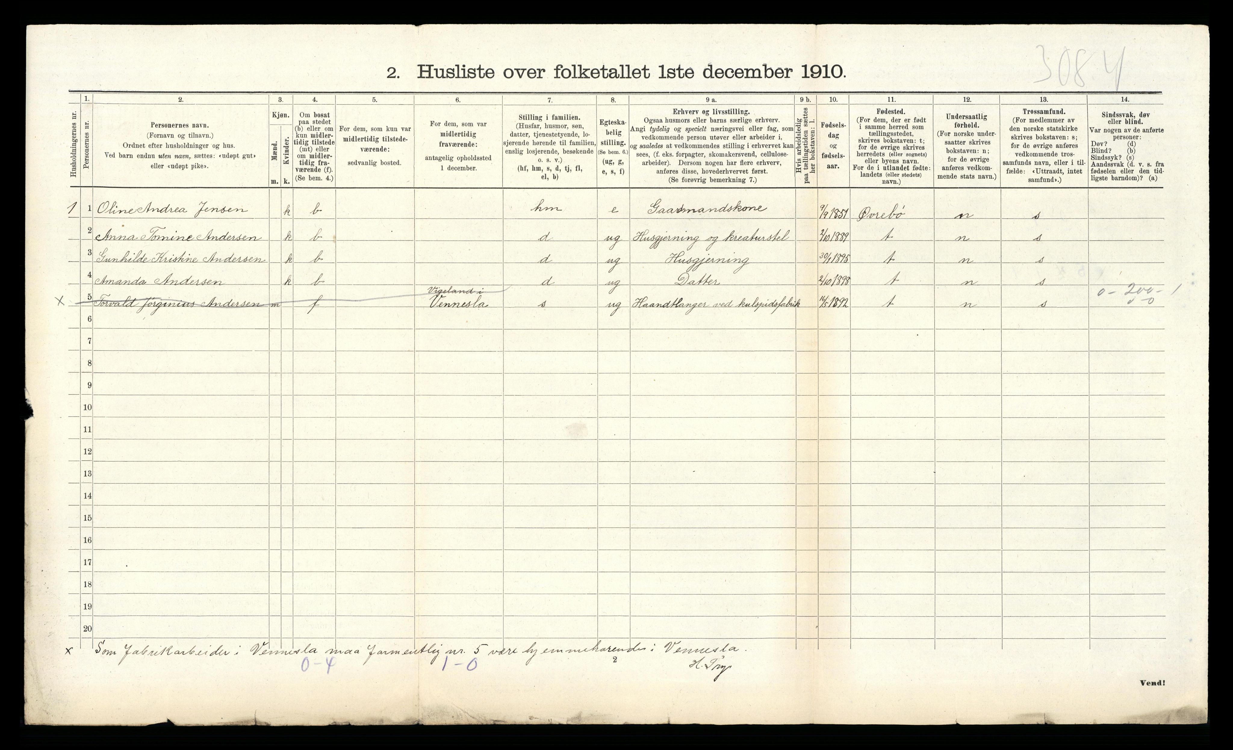 RA, 1910 census for Søgne, 1910, p. 1375