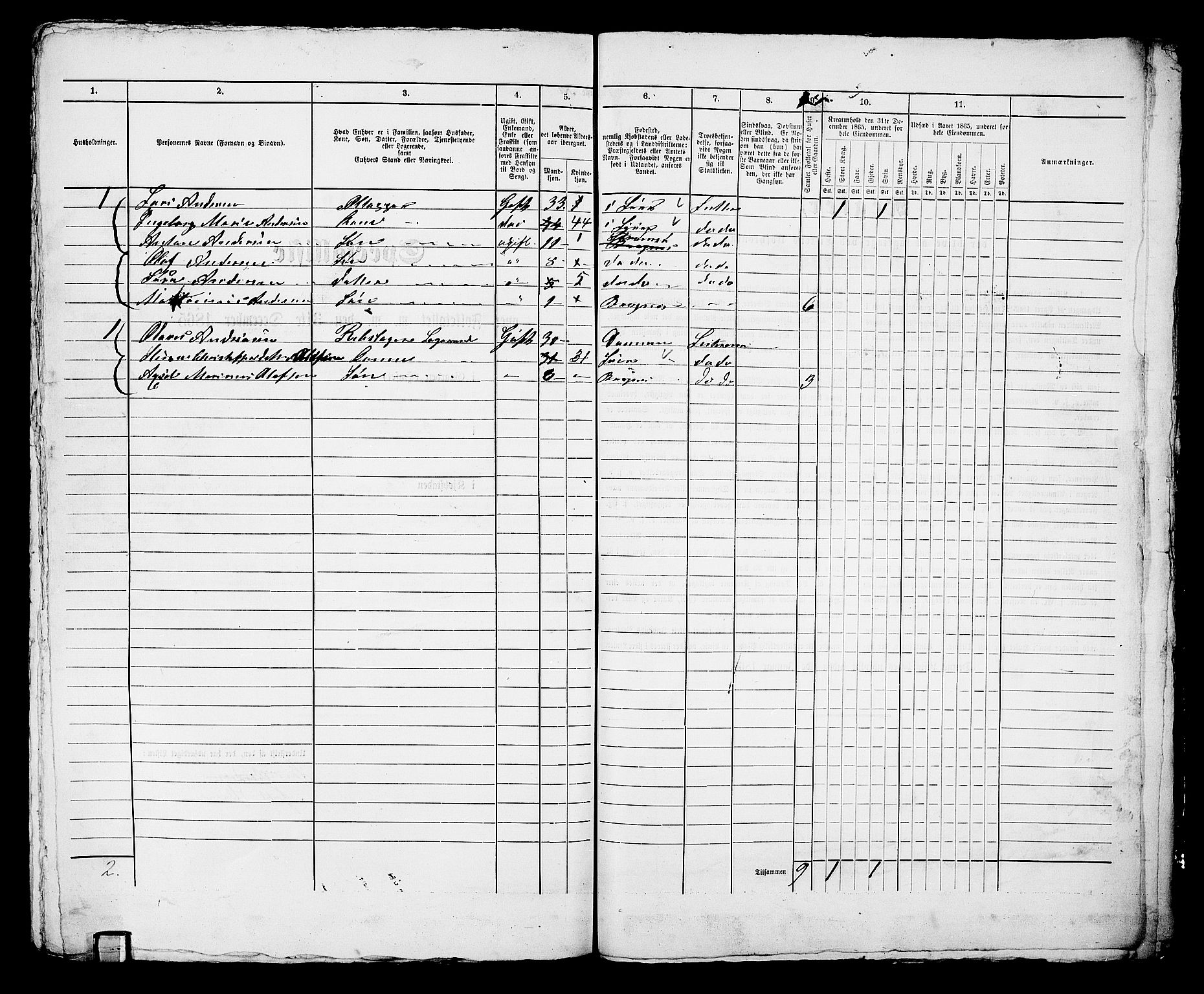 RA, 1865 census for Bragernes in Drammen, 1865, p. 1222