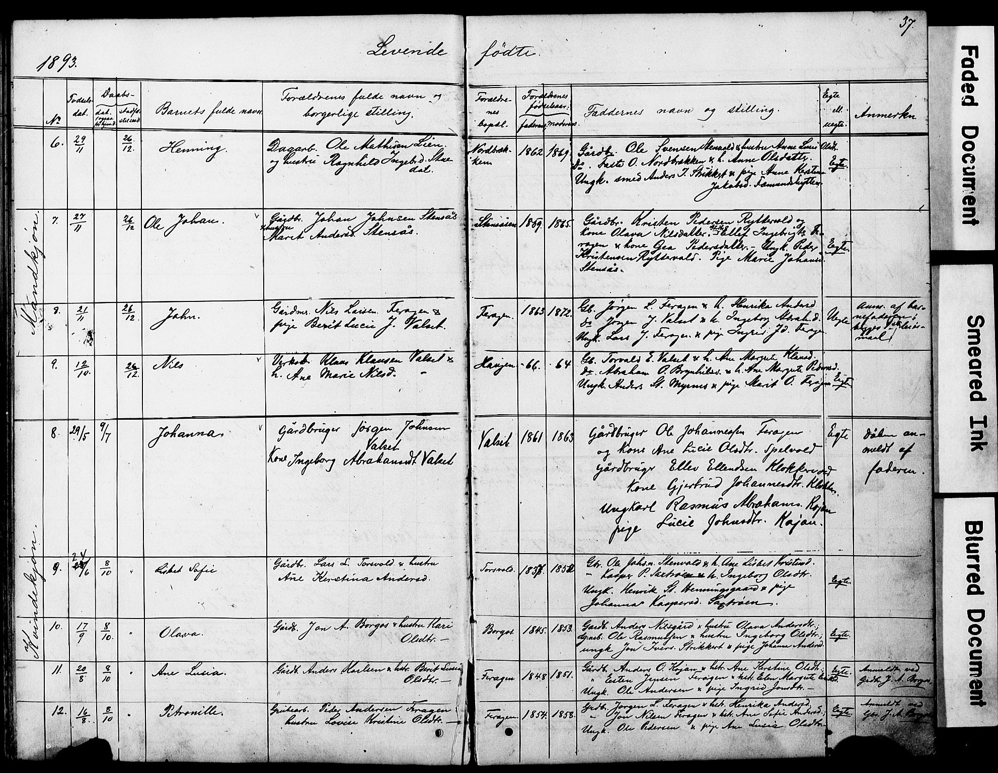 Ministerialprotokoller, klokkerbøker og fødselsregistre - Sør-Trøndelag, SAT/A-1456/683/L0949: Parish register (copy) no. 683C01, 1880-1896, p. 37
