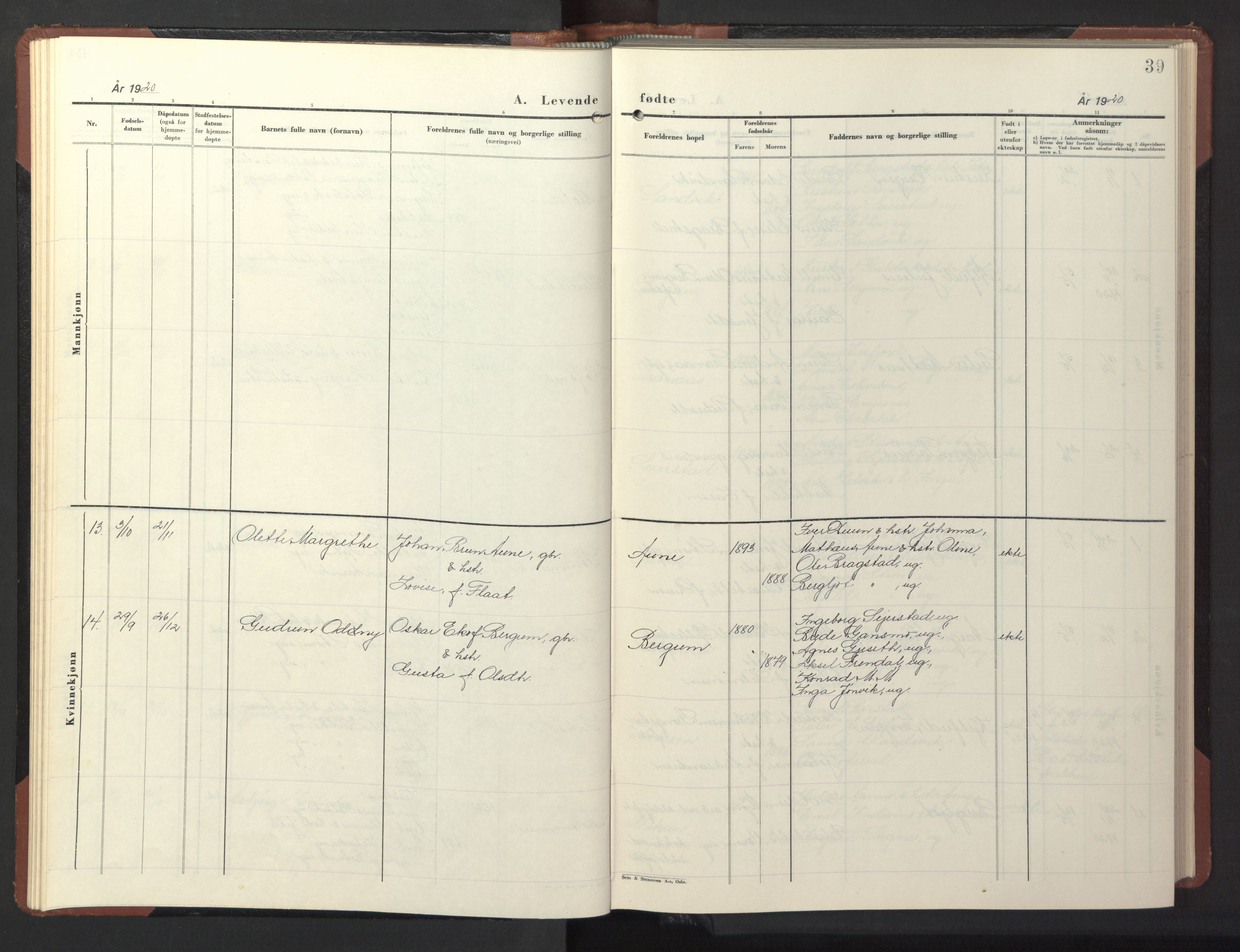 Ministerialprotokoller, klokkerbøker og fødselsregistre - Nord-Trøndelag, SAT/A-1458/773/L0625: Parish register (copy) no. 773C01, 1910-1952, p. 39