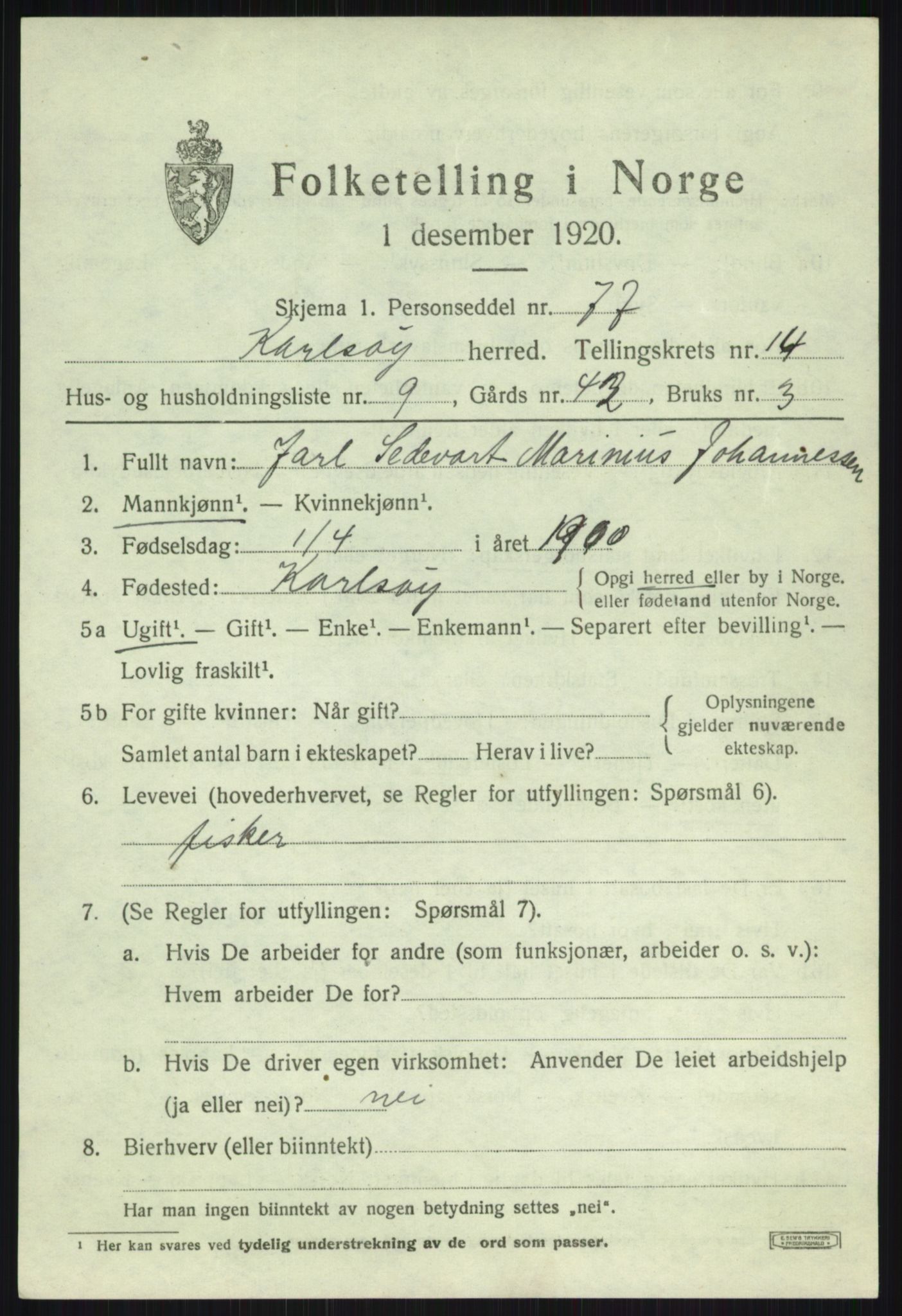 SATØ, 1920 census for Karlsøy, 1920, p. 5249