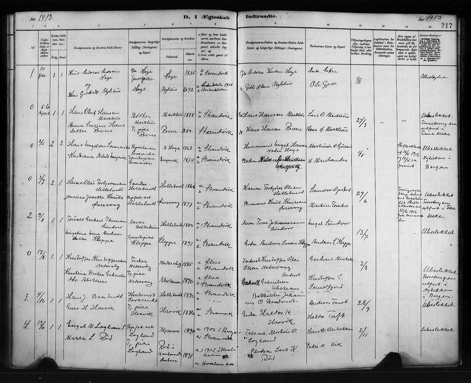 Fusa sokneprestembete, SAB/A-75401/H/Hab: Parish register (copy) no. C 2, 1886-1926, p. 217