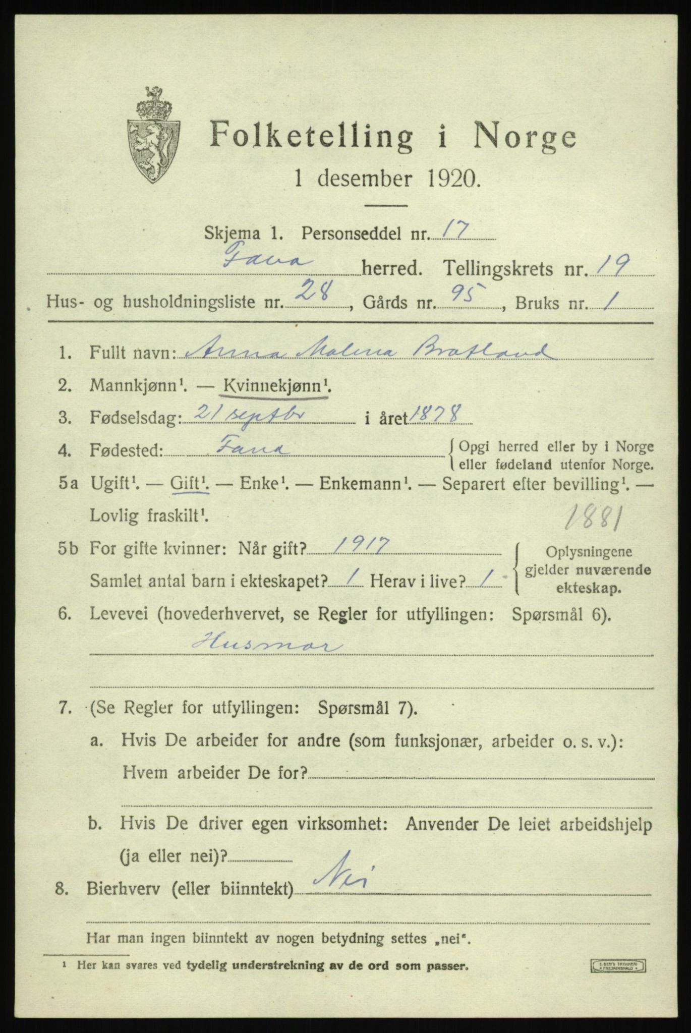 SAB, 1920 census for Fana, 1920, p. 23097