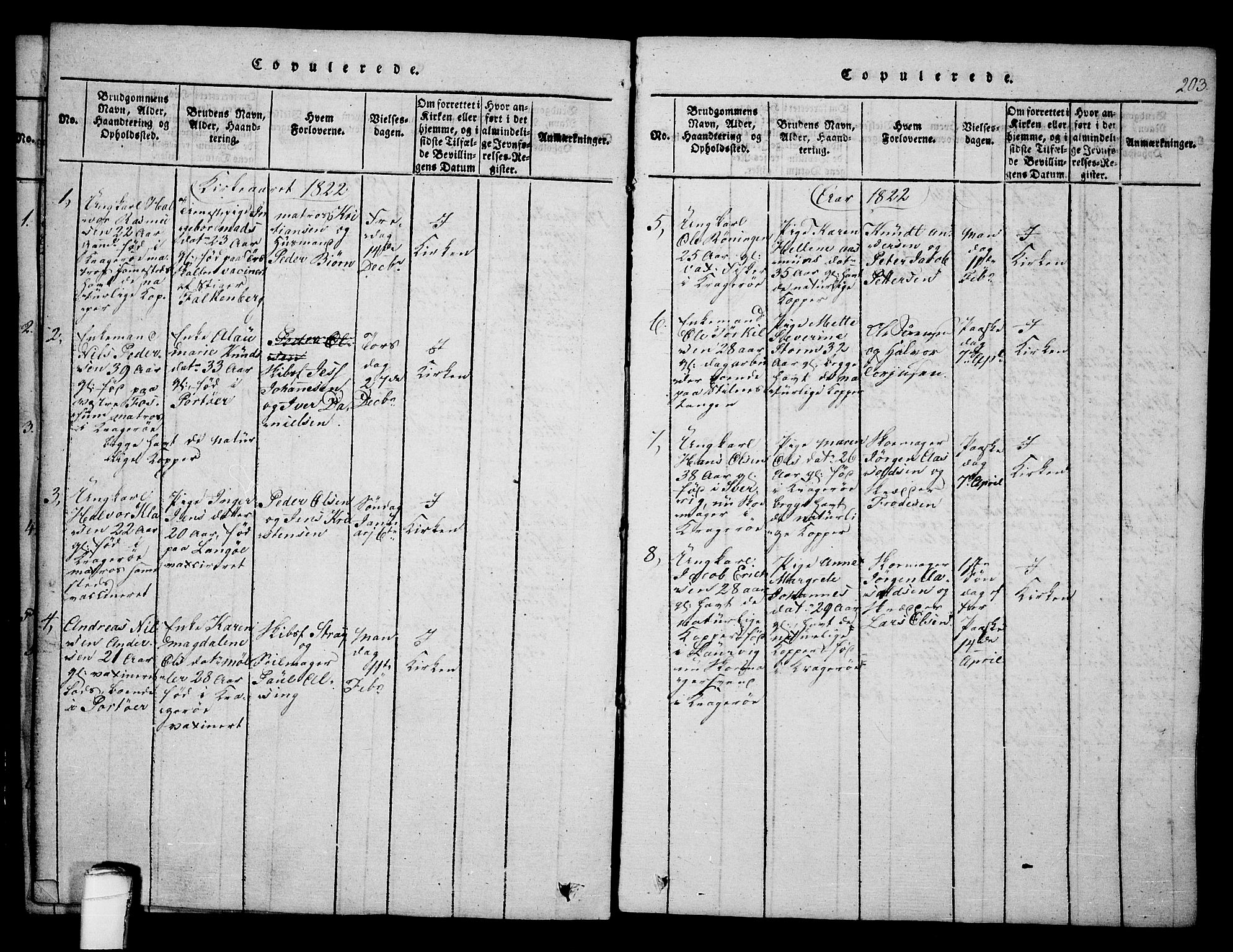 Kragerø kirkebøker, SAKO/A-278/F/Fa/L0004: Parish register (official) no. 4, 1814-1831, p. 203