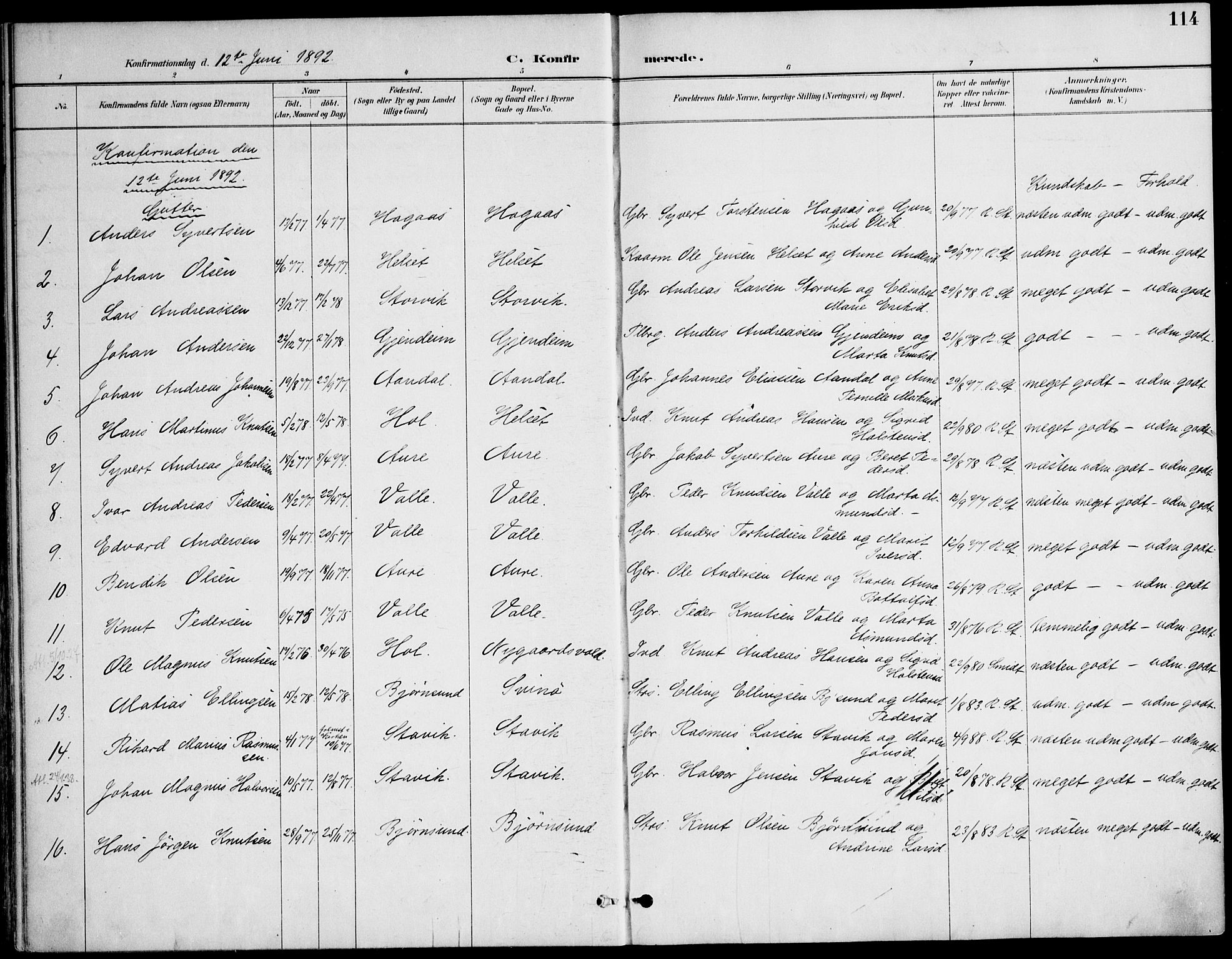 Ministerialprotokoller, klokkerbøker og fødselsregistre - Møre og Romsdal, AV/SAT-A-1454/565/L0750: Parish register (official) no. 565A04, 1887-1905, p. 114