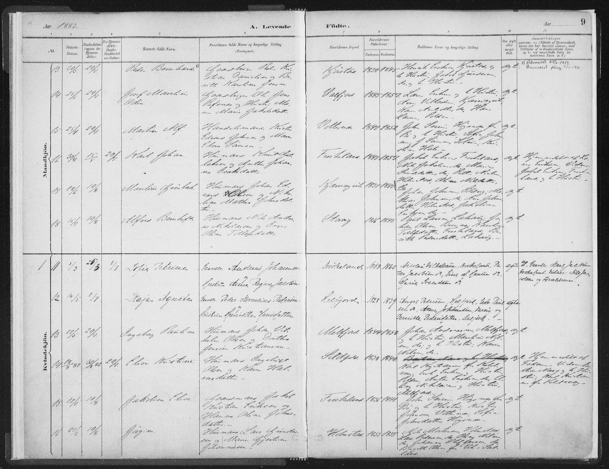 Ministerialprotokoller, klokkerbøker og fødselsregistre - Nordland, AV/SAT-A-1459/890/L1286: Parish register (official) no. 890A01, 1882-1902, p. 9