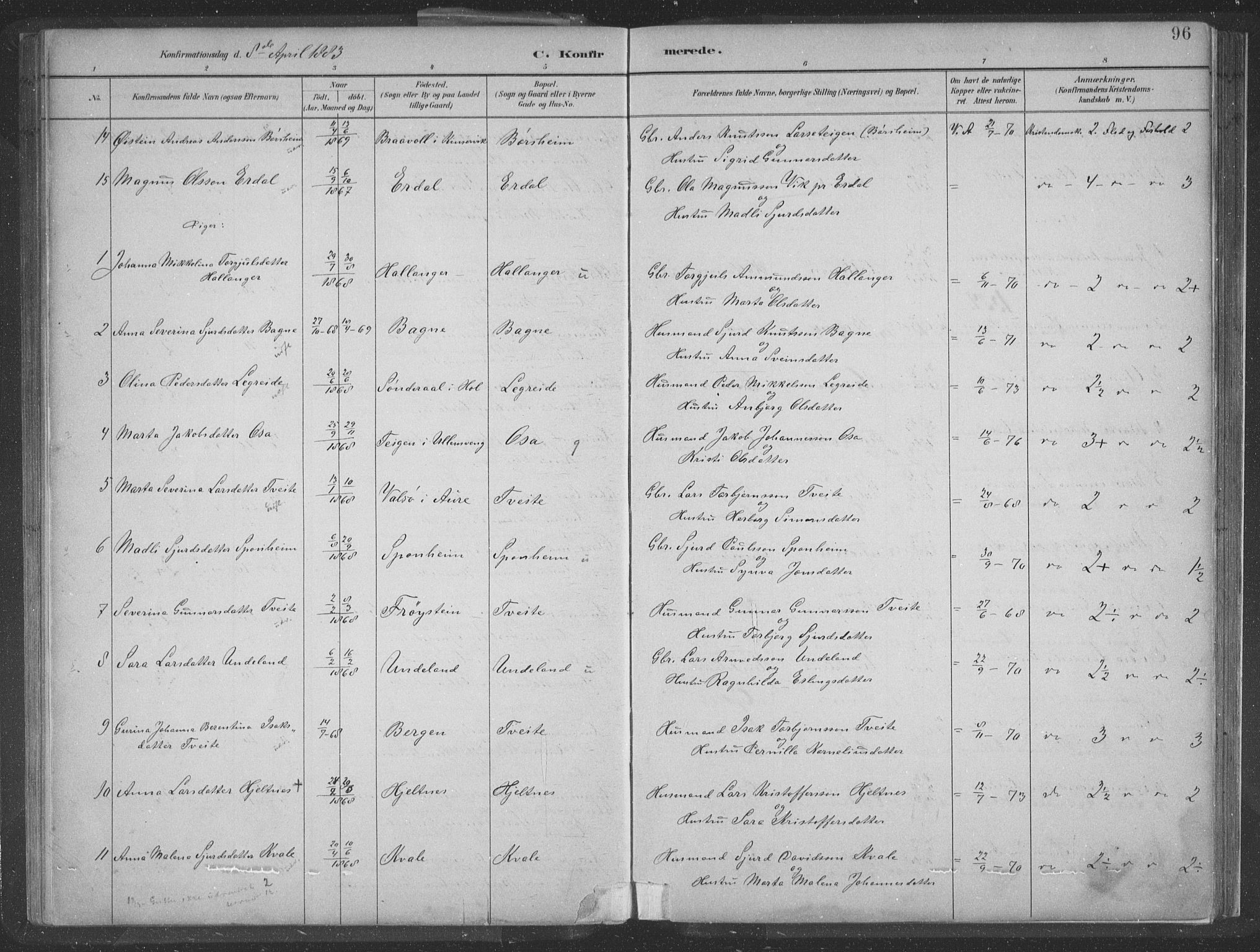 Ulvik sokneprestembete, SAB/A-78801/H/Hab: Parish register (copy) no. A 3, 1883-1908, p. 96