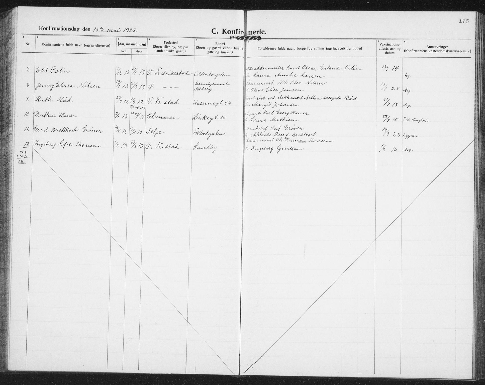 Østre Fredrikstad prestekontor Kirkebøker, SAO/A-10907/G/Ga/L0003: Parish register (copy) no. 3, 1920-1940, p. 175