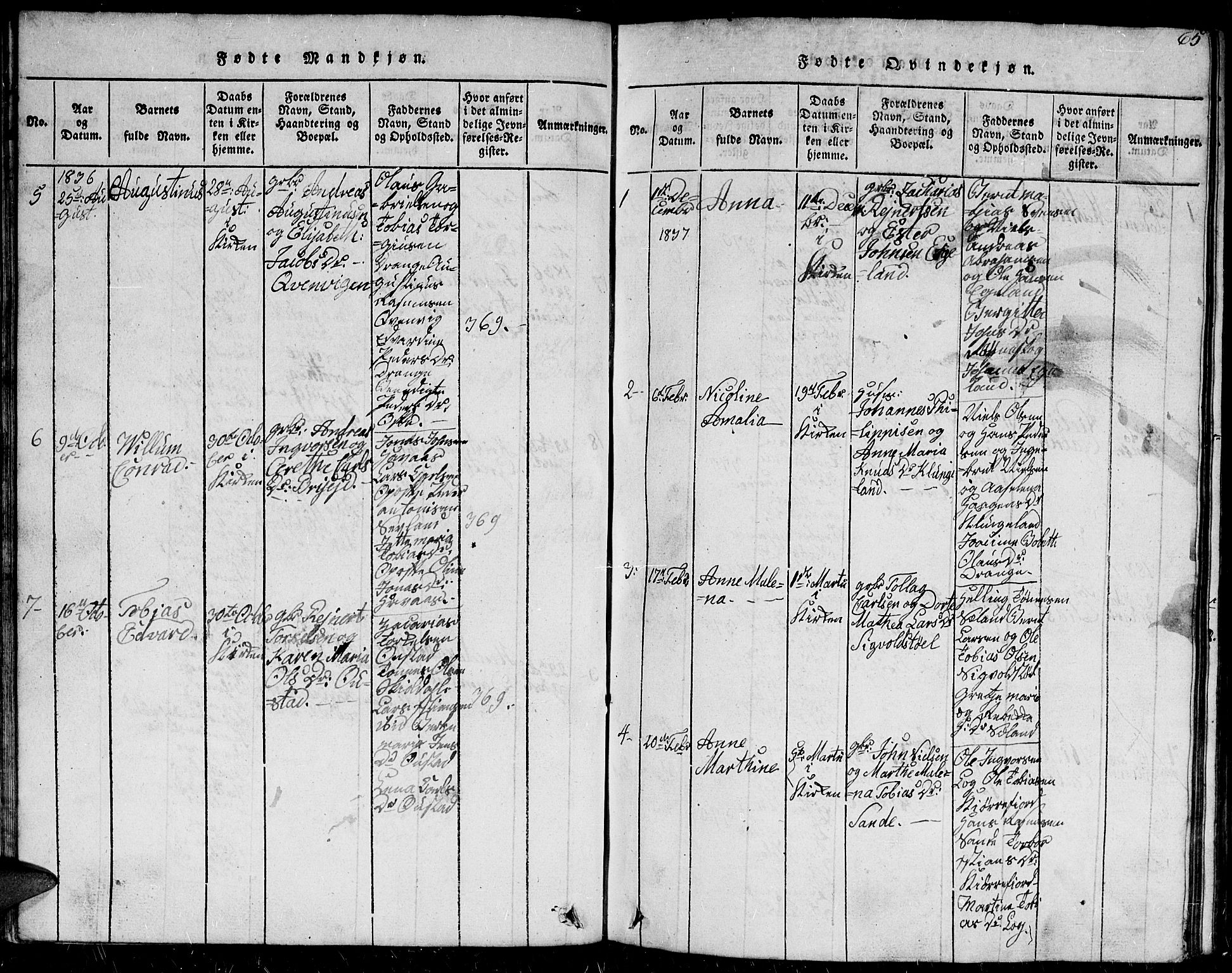 Herad sokneprestkontor, AV/SAK-1111-0018/F/Fb/Fba/L0001: Parish register (copy) no. B 1, 1815-1852, p. 65