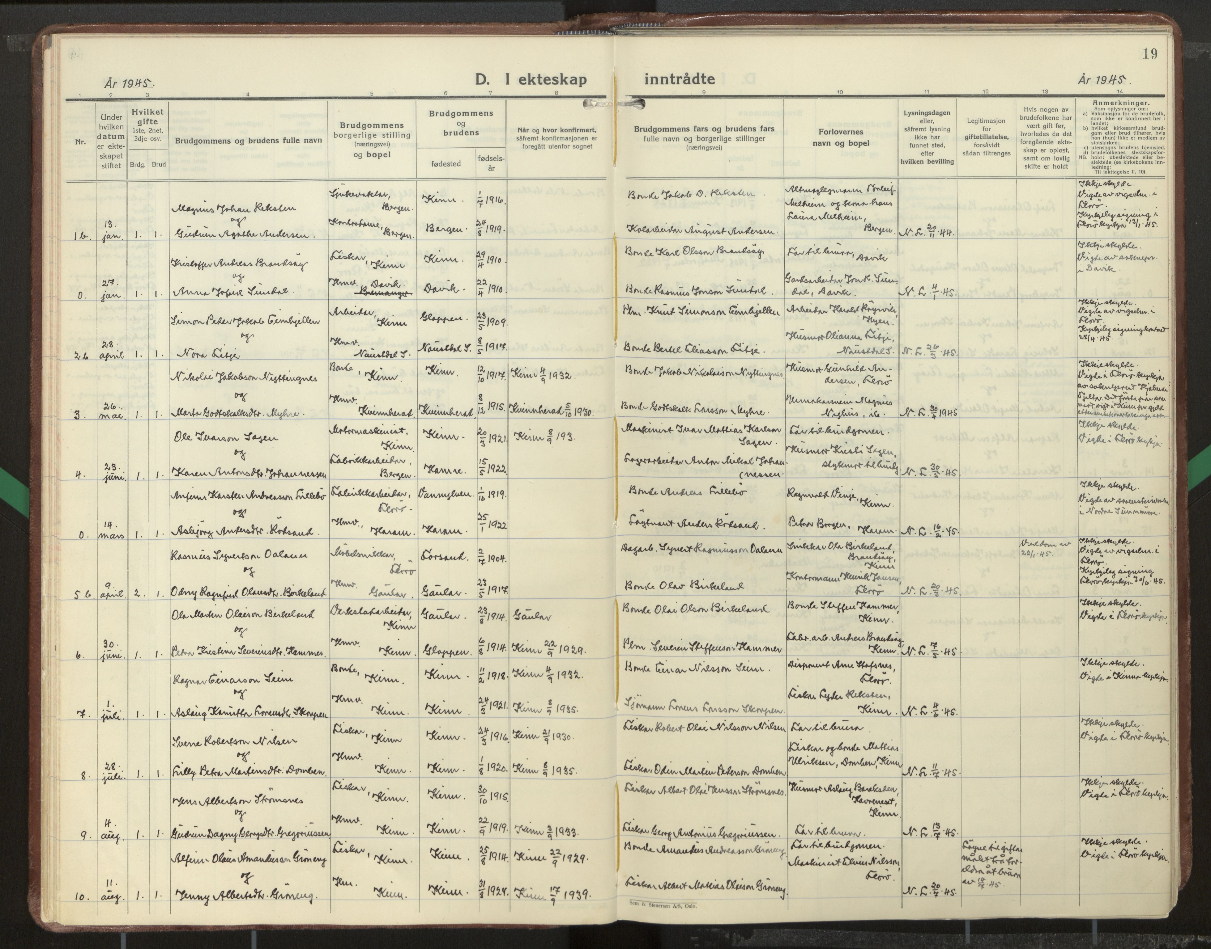 Kinn sokneprestembete, AV/SAB-A-80801/H/Haa/Haab/L0012: Parish register (official) no. B 12, 1937-1968, p. 19