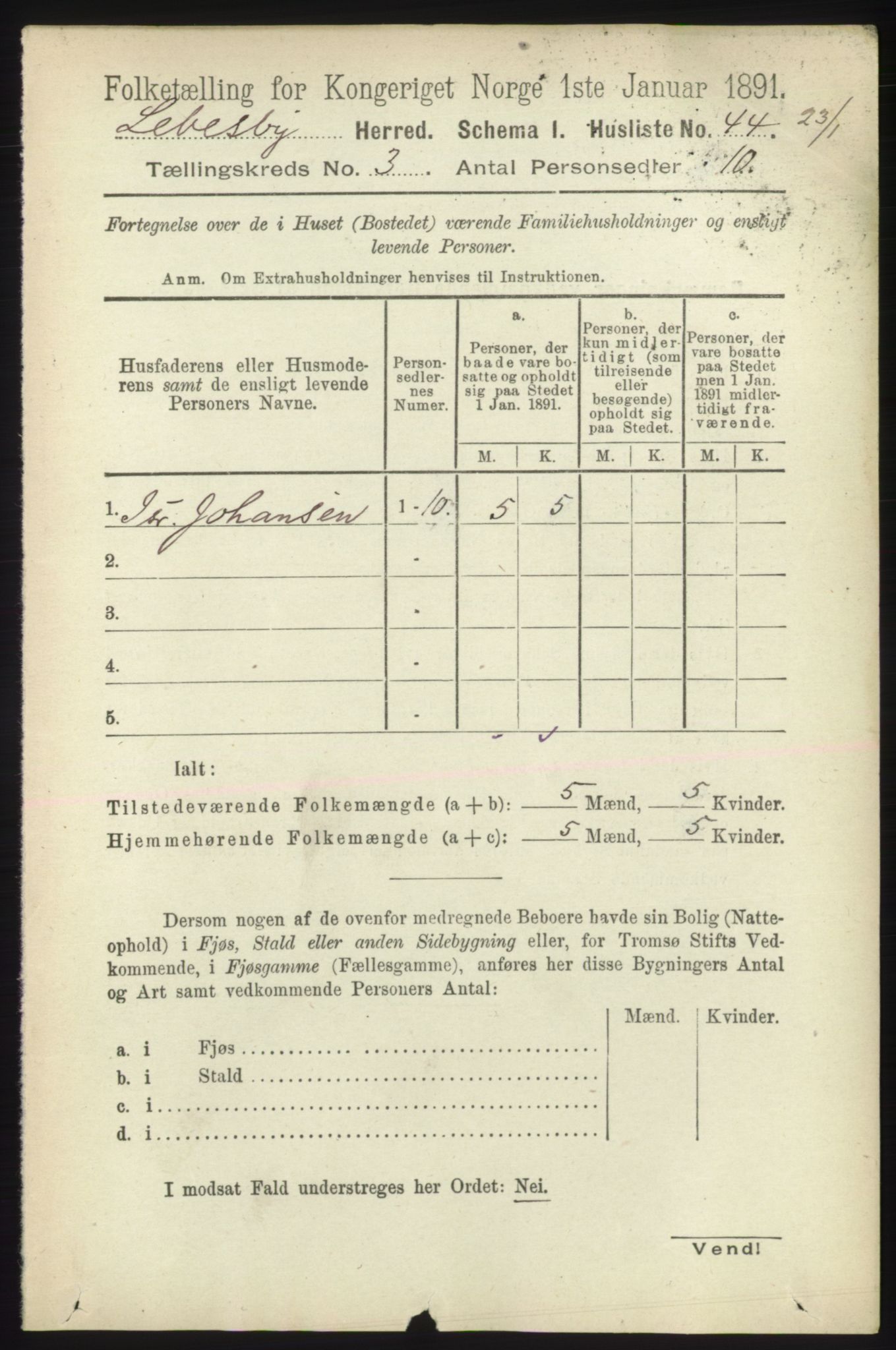 RA, 1891 census for 2022 Lebesby, 1891, p. 721