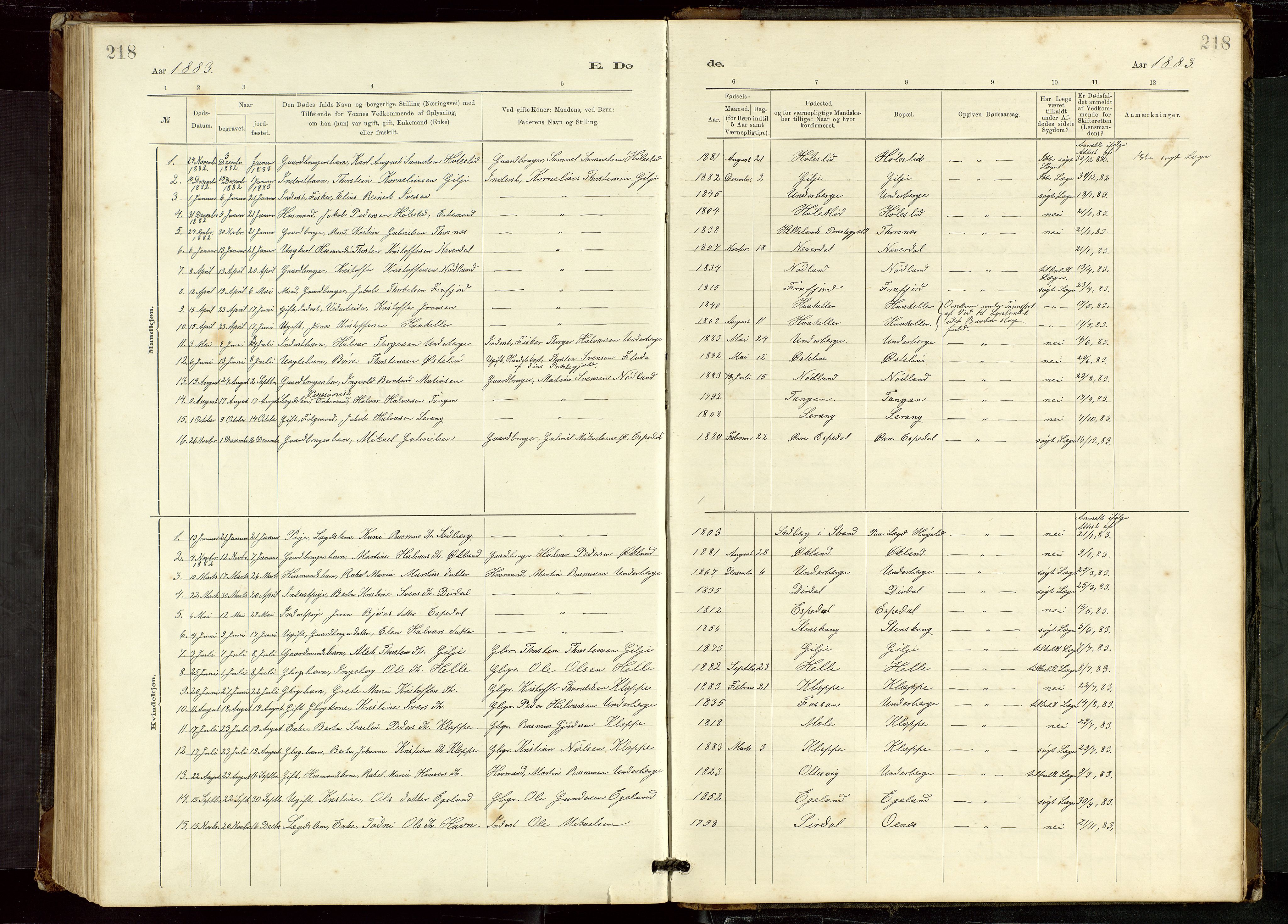 Høgsfjord sokneprestkontor, SAST/A-101624/H/Ha/Hab/L0009: Parish register (copy) no. B 9, 1883-1920, p. 218