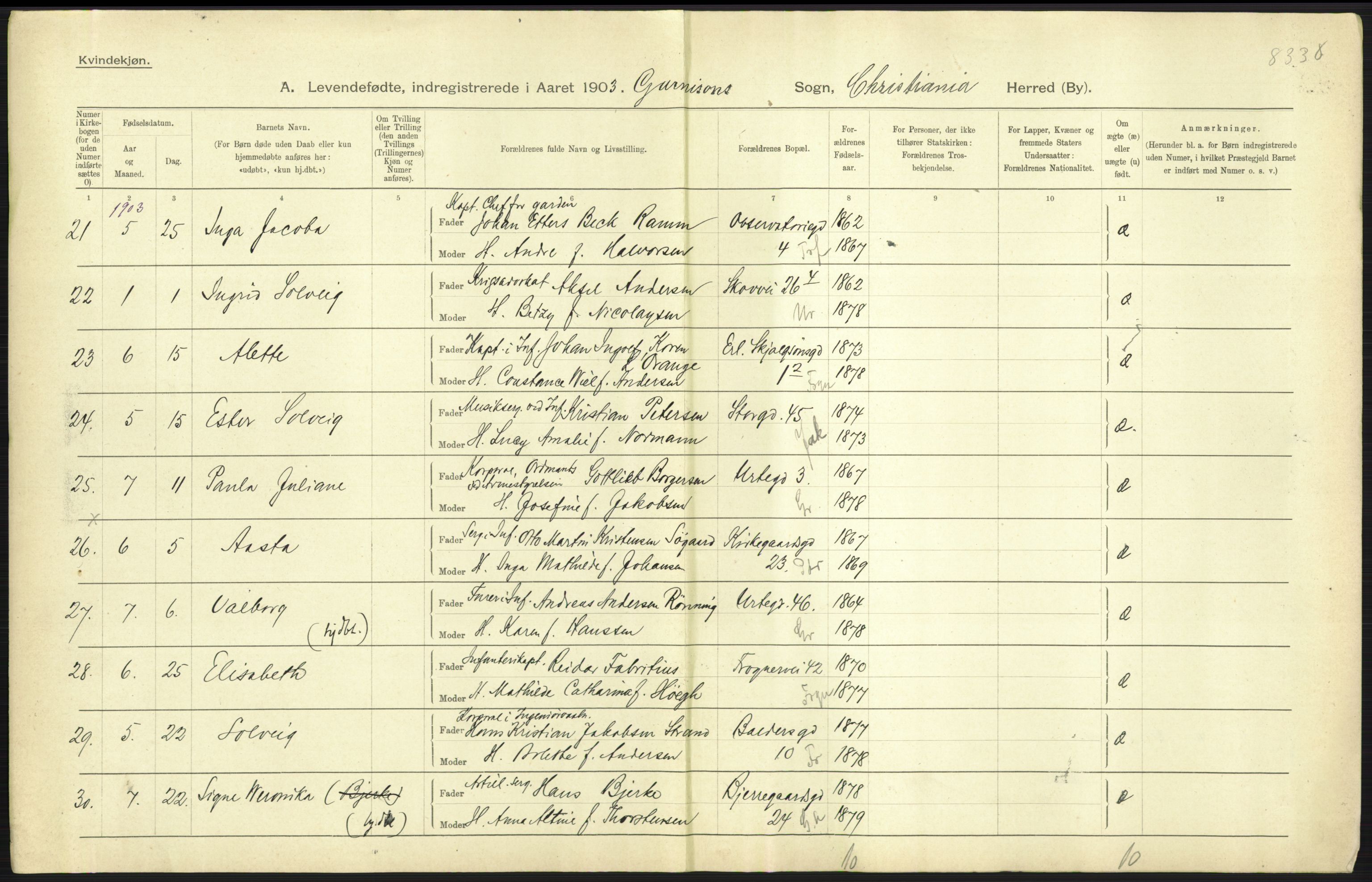 Statistisk sentralbyrå, Sosiodemografiske emner, Befolkning, AV/RA-S-2228/D/Df/Dfa/Dfaa/L0003: Kristiania: Fødte, 1903, p. 383