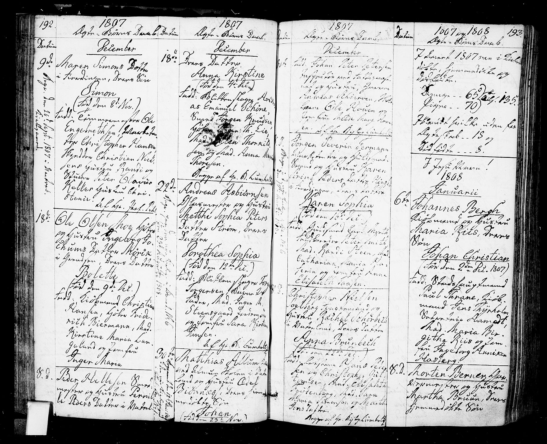 Oslo domkirke Kirkebøker, SAO/A-10752/F/Fa/L0006: Parish register (official) no. 6, 1807-1817, p. 192-193