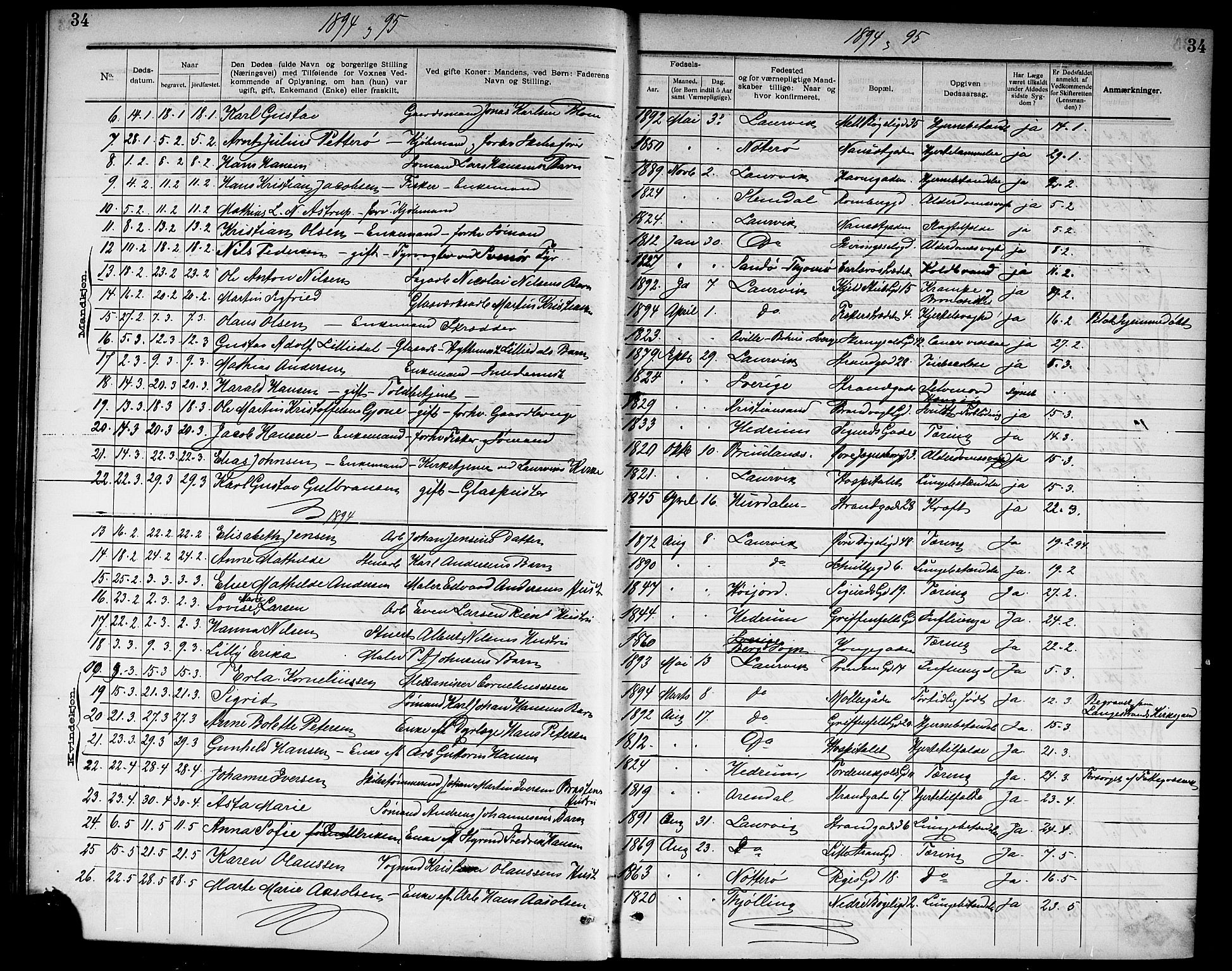 Larvik kirkebøker, SAKO/A-352/G/Ga/L0007: Parish register (copy) no. I 7, 1888-1918, p. 34