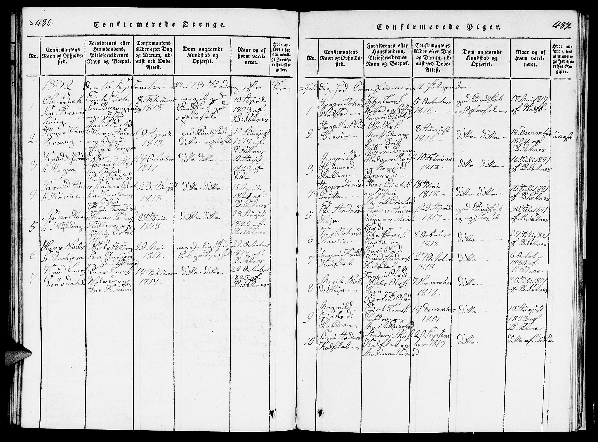 Ministerialprotokoller, klokkerbøker og fødselsregistre - Møre og Romsdal, AV/SAT-A-1454/545/L0587: Parish register (copy) no. 545C01, 1818-1836, p. 486-487