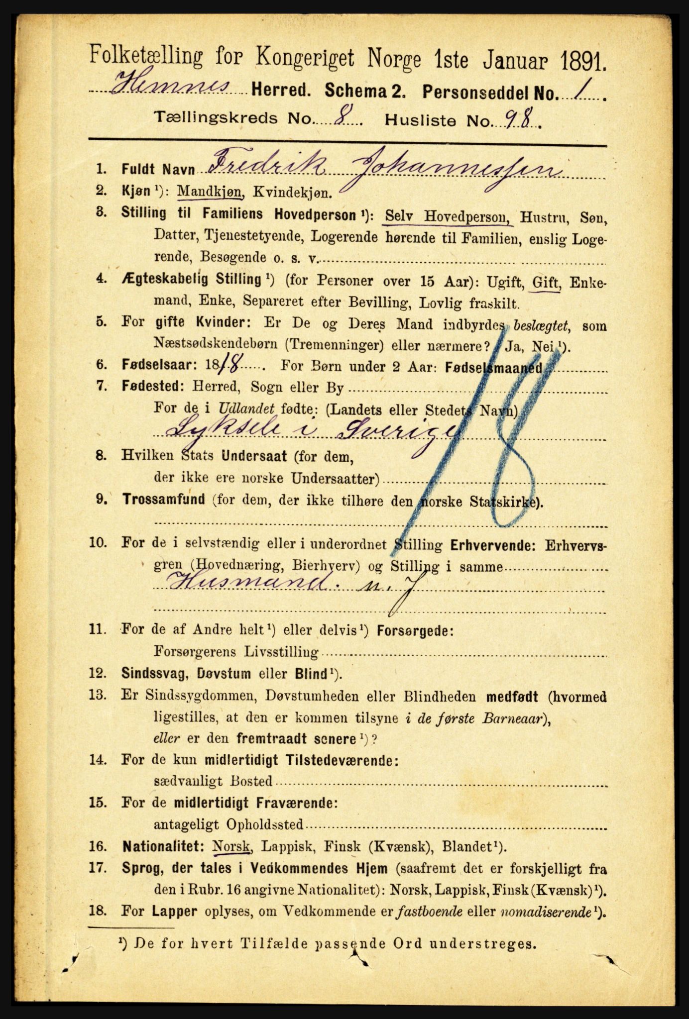 RA, 1891 census for 1832 Hemnes, 1891, p. 4247