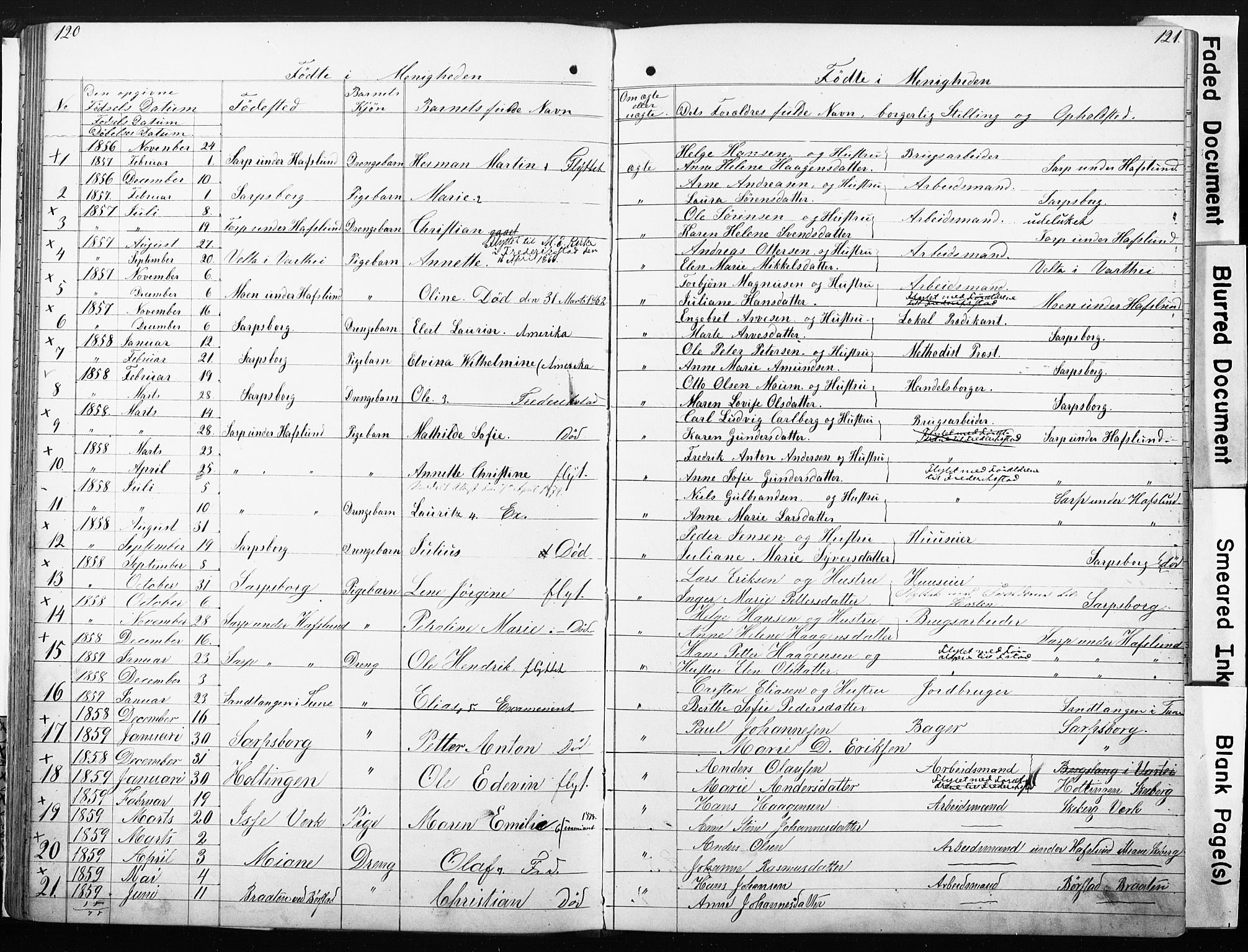 Sarpsborg metodistkirke, SAO/PAO-0233/A/L0001: Dissenter register no. 1, 1856-1875, p. 120-121