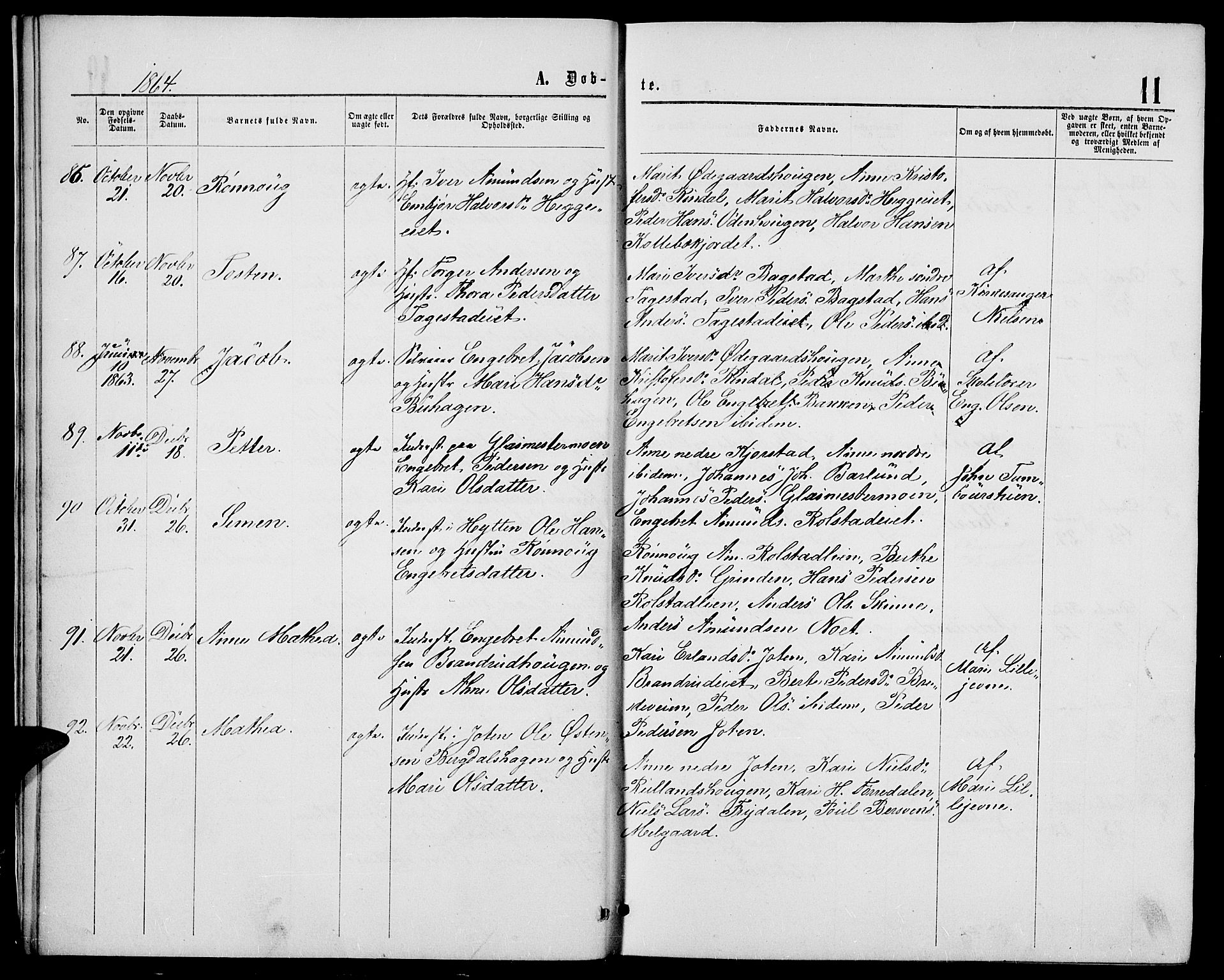 Sør-Fron prestekontor, SAH/PREST-010/H/Ha/Hab/L0002: Parish register (copy) no. 2, 1864-1883, p. 11