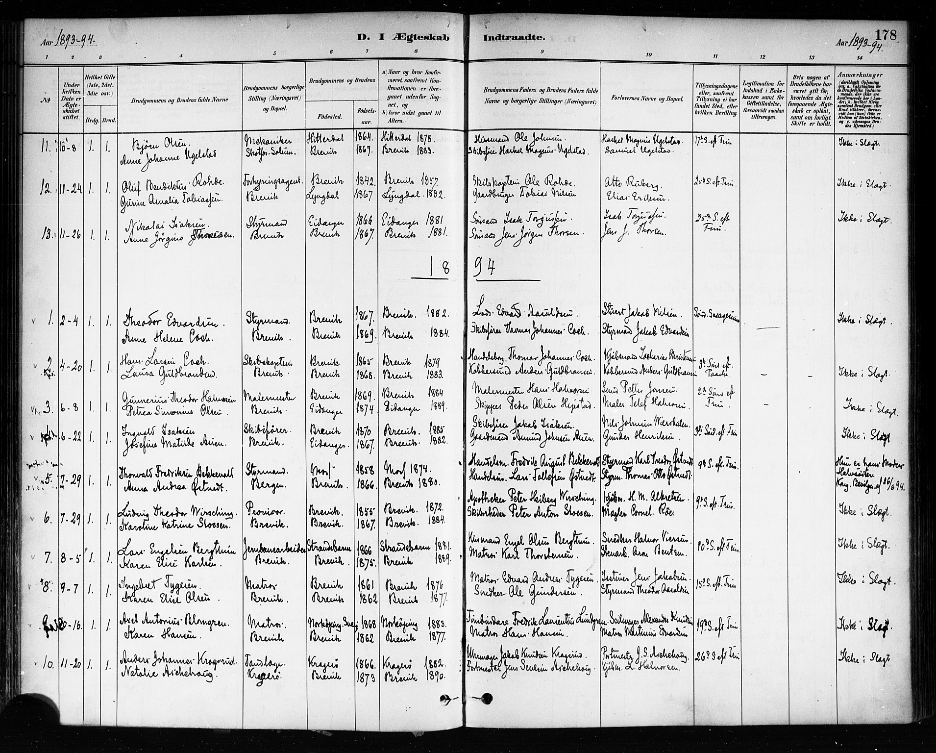 Brevik kirkebøker, SAKO/A-255/F/Fa/L0007: Parish register (official) no. 7, 1882-1900, p. 178