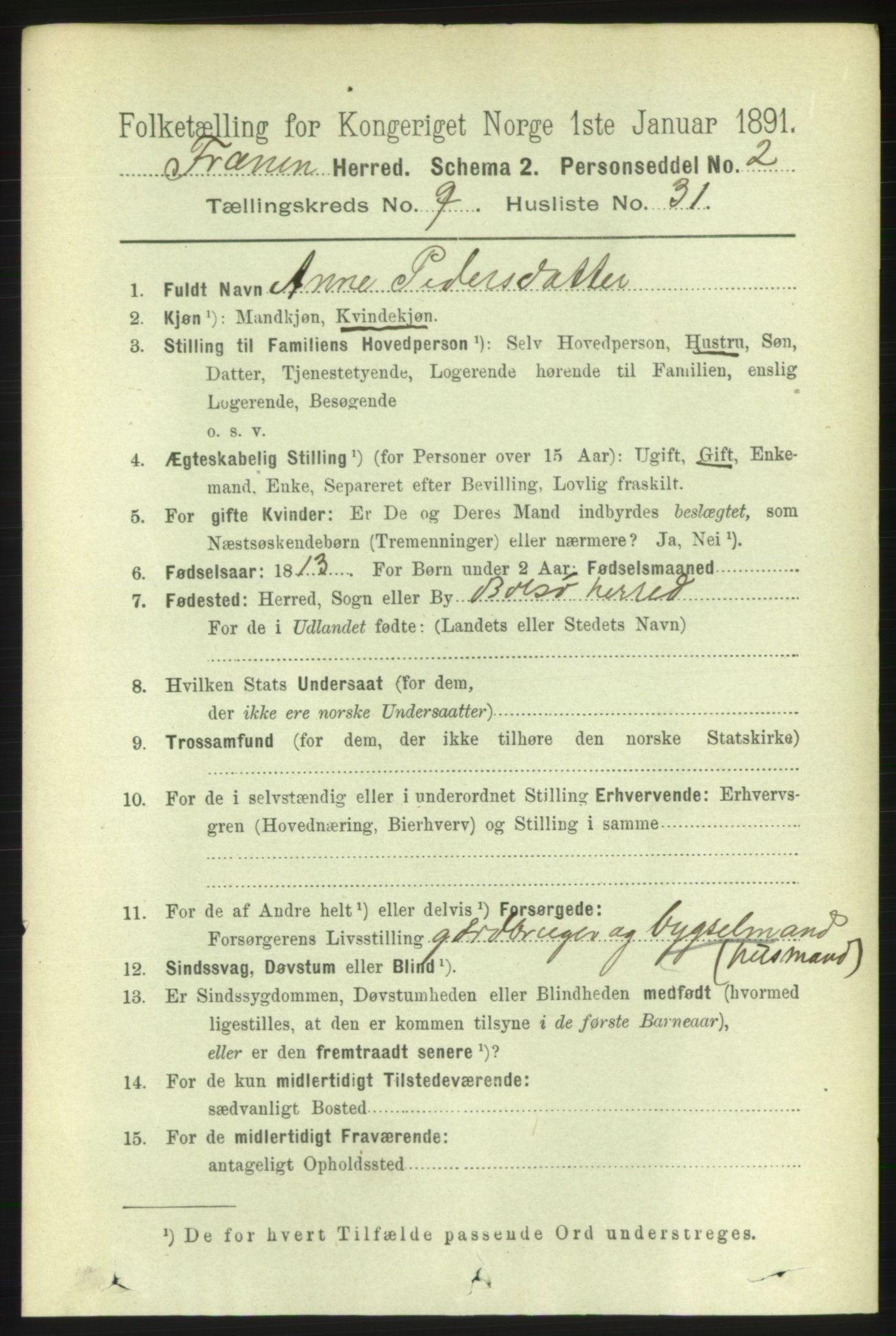 RA, 1891 census for 1548 Fræna, 1891, p. 3041