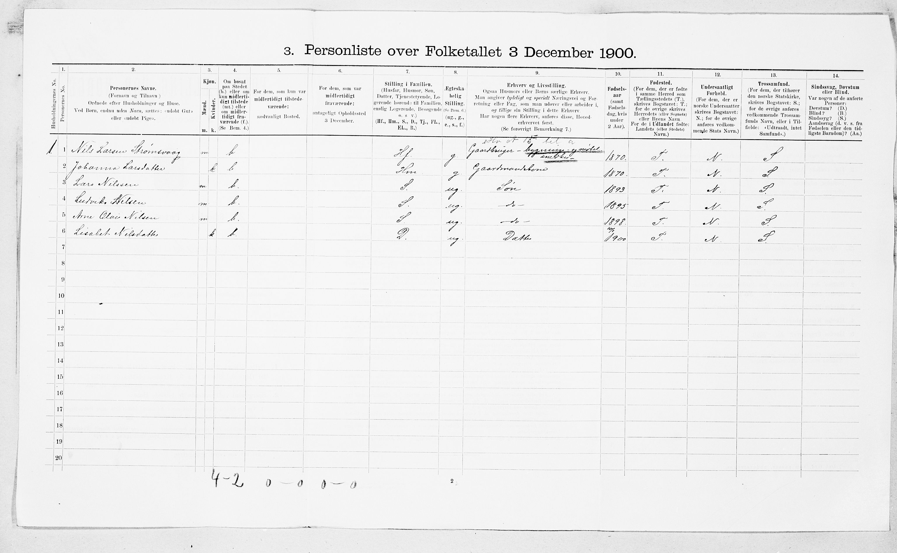 SAT, 1900 census for Straumsnes, 1900, p. 21