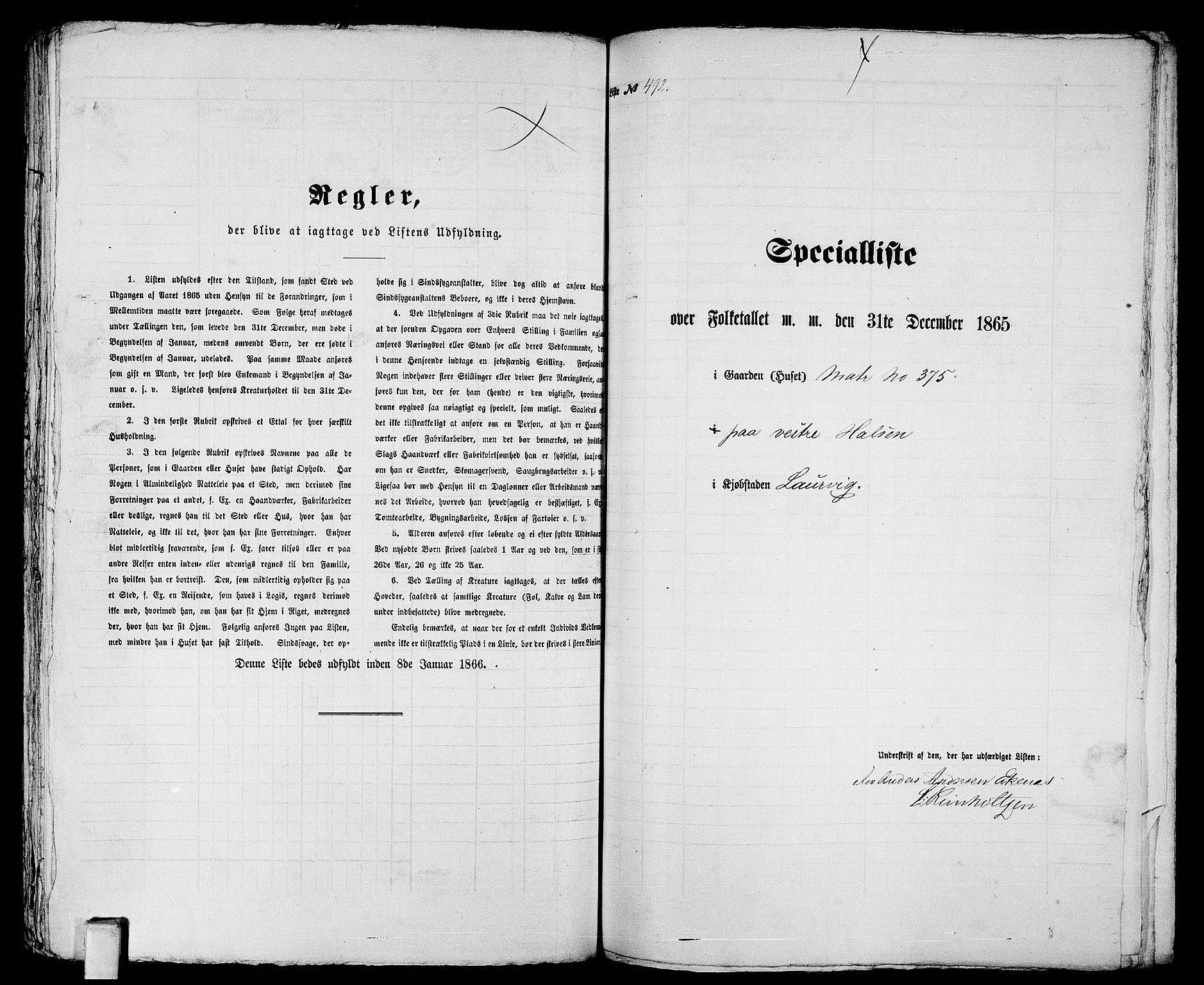 RA, 1865 census for Larvik, 1865, p. 1009