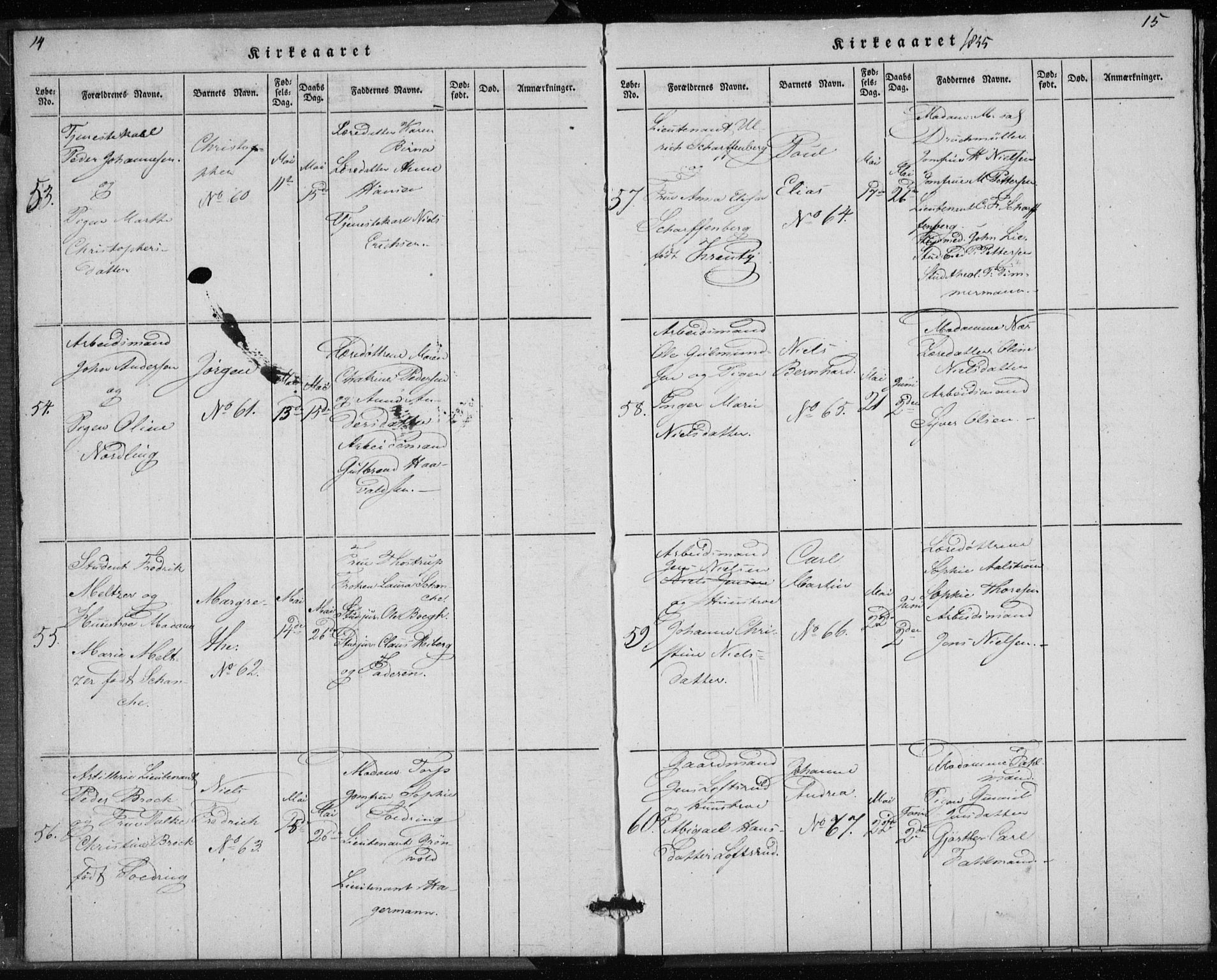 Rikshospitalet prestekontor Kirkebøker, AV/SAO-A-10309b/K/L0001/0001: Baptism register no. 1.1, 1834-1842, p. 14-15