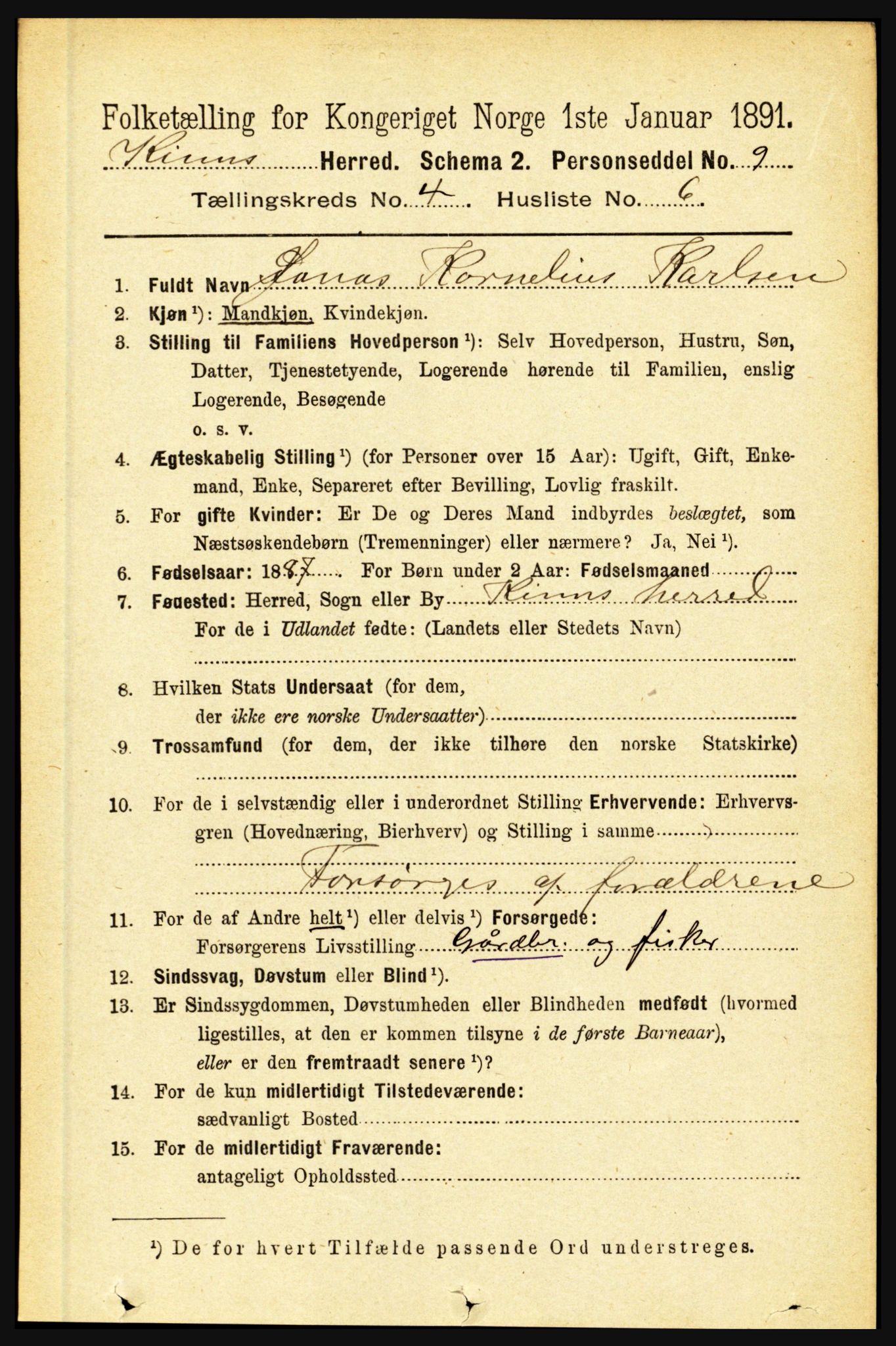 RA, 1891 census for 1437 Kinn, 1891, p. 1365