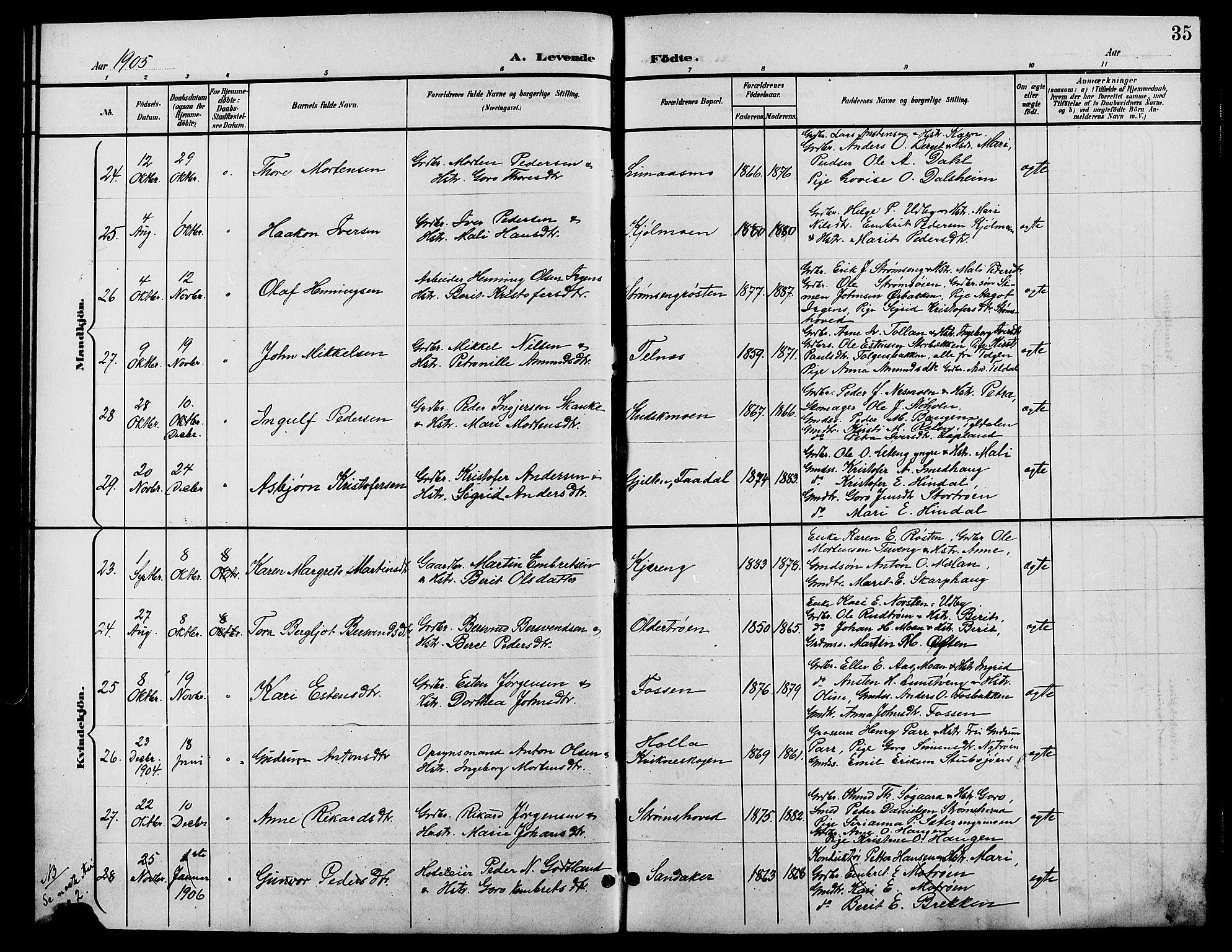 Tynset prestekontor, AV/SAH-PREST-058/H/Ha/Hab/L0009: Parish register (copy) no. 9, 1900-1914, p. 35