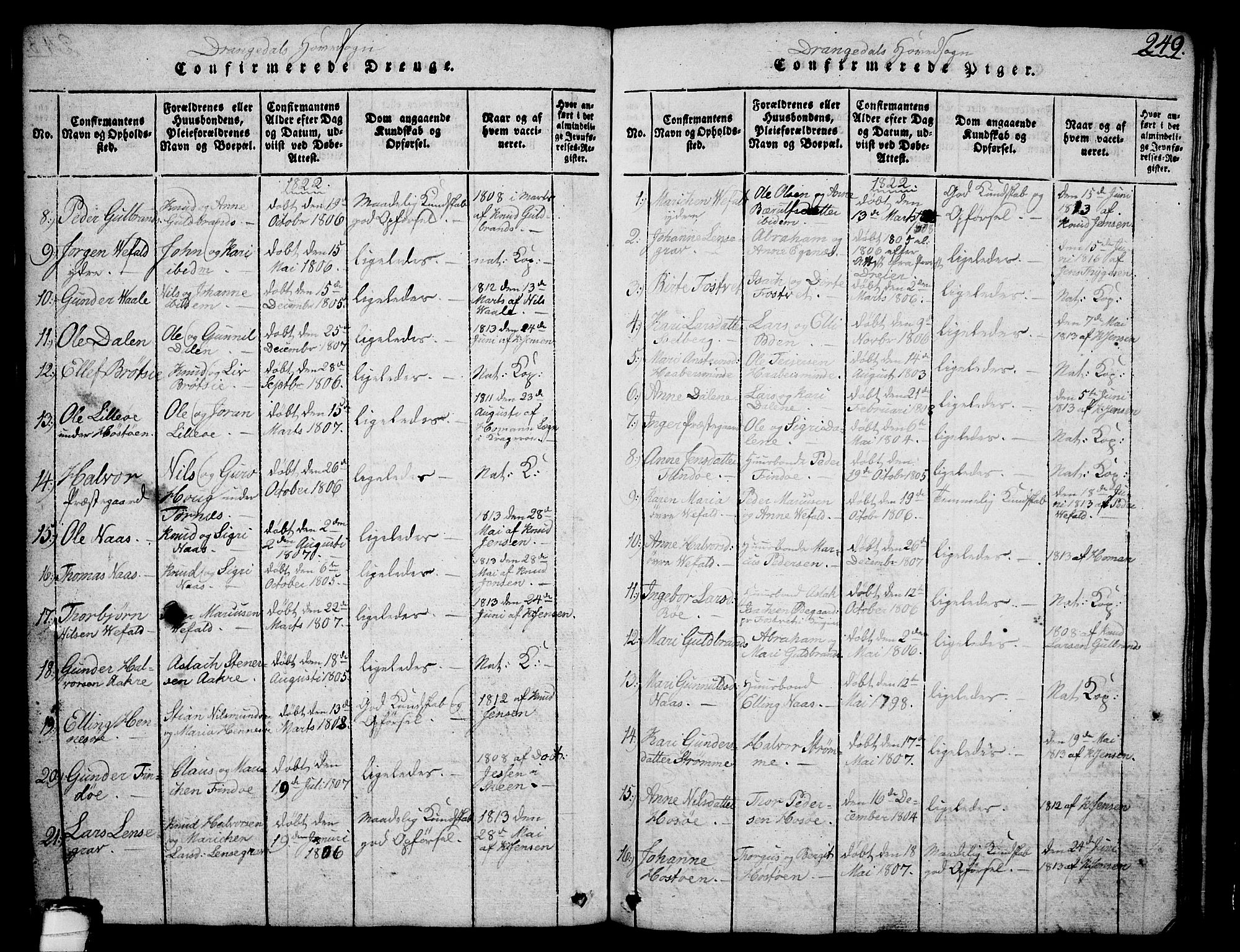 Drangedal kirkebøker, SAKO/A-258/G/Ga/L0001: Parish register (copy) no. I 1 /1, 1814-1856, p. 249