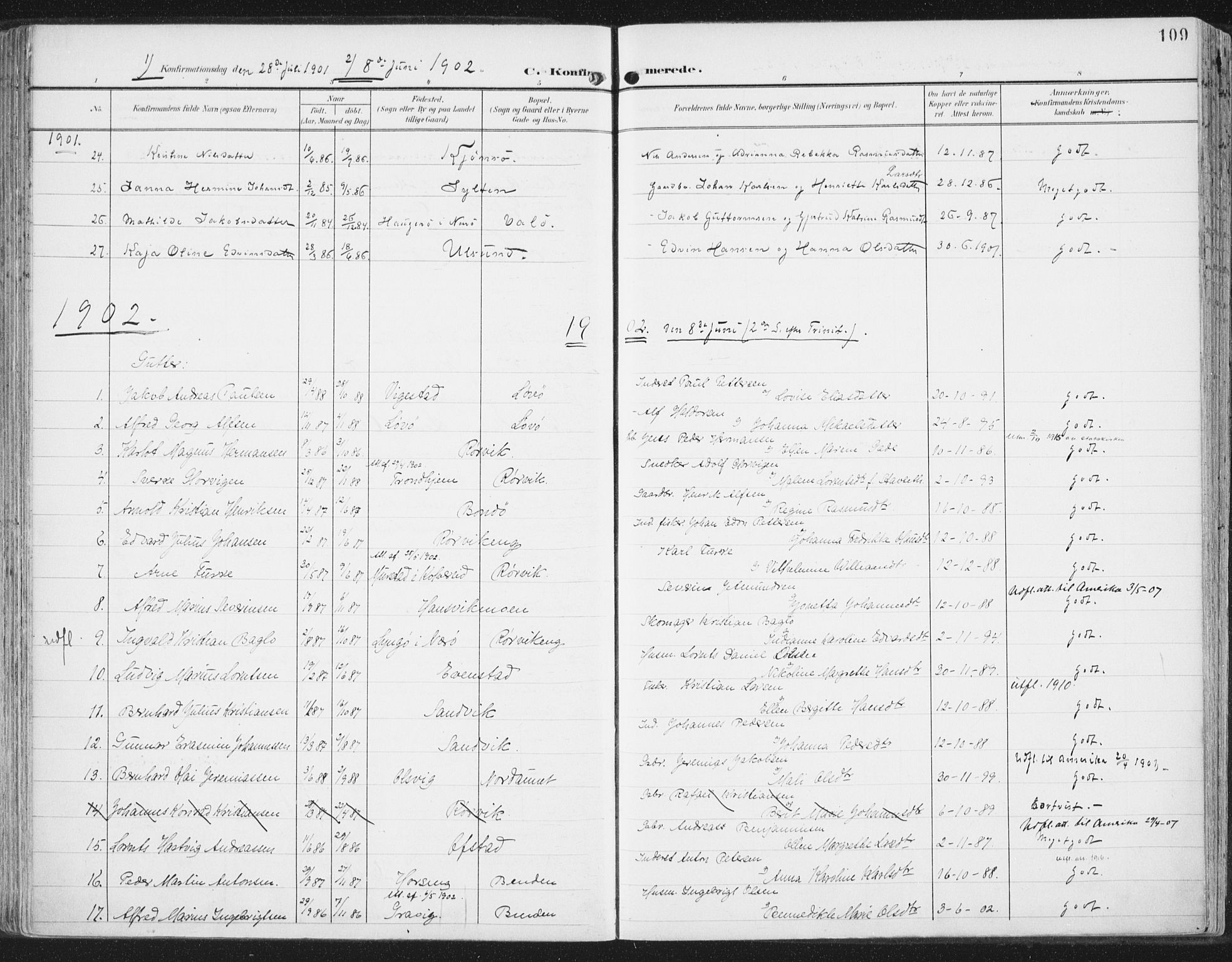 Ministerialprotokoller, klokkerbøker og fødselsregistre - Nord-Trøndelag, SAT/A-1458/786/L0688: Parish register (official) no. 786A04, 1899-1912, p. 109