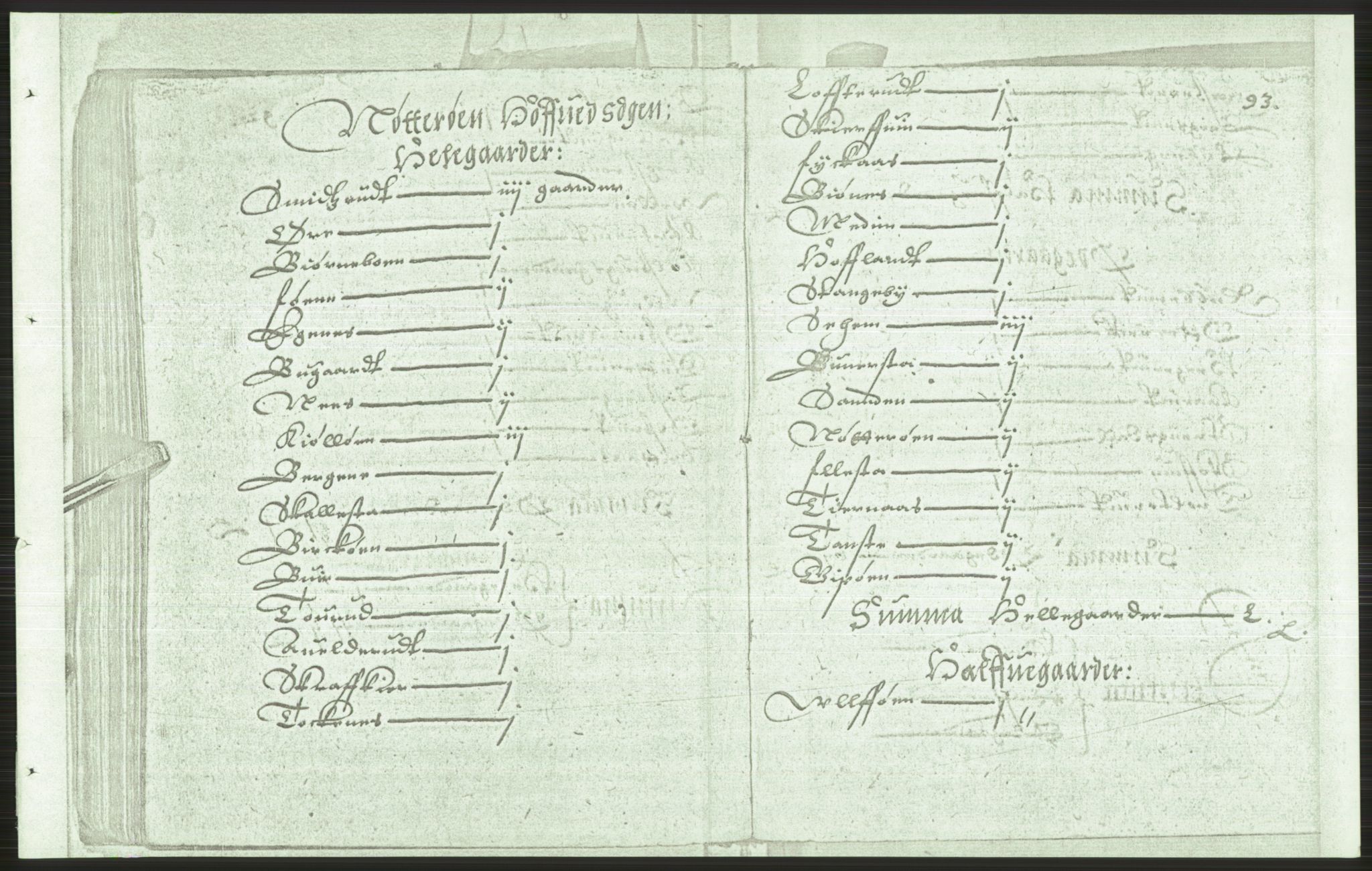 Manuskriptsamlingen, AV/RA-EA-3667/F/L0175b: Kopi av Universitetsbiblioteket, manuskript kvarto nr. 503, Manntall på fulle og halve og ødegårder uti Oslo og Hamar stift anno 1602, II Tønsberg, Brunla, Numedal, Nedre Telemark, 1602, p. 92b-93a