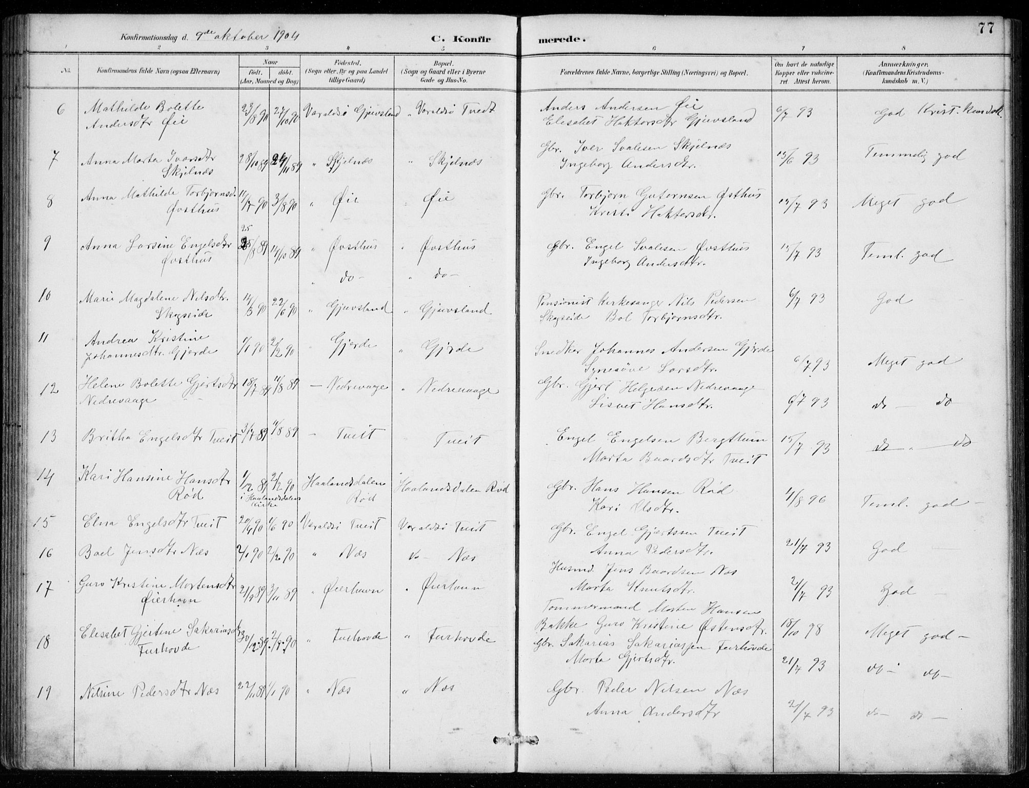 Strandebarm sokneprestembete, SAB/A-78401/H/Hab: Parish register (copy) no. C  1, 1891-1913, p. 77