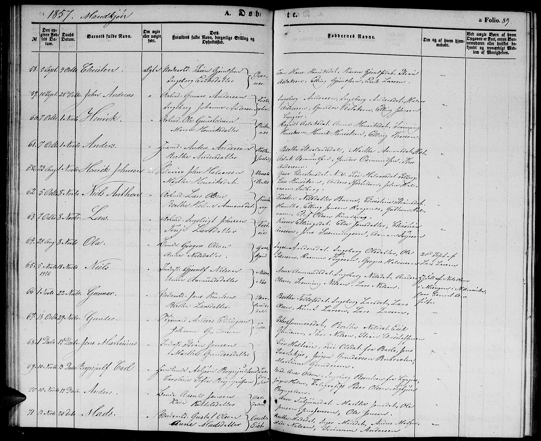 Holt sokneprestkontor, AV/SAK-1111-0021/F/Fb/L0007: Parish register (copy) no. B 7, 1849-1858, p. 89